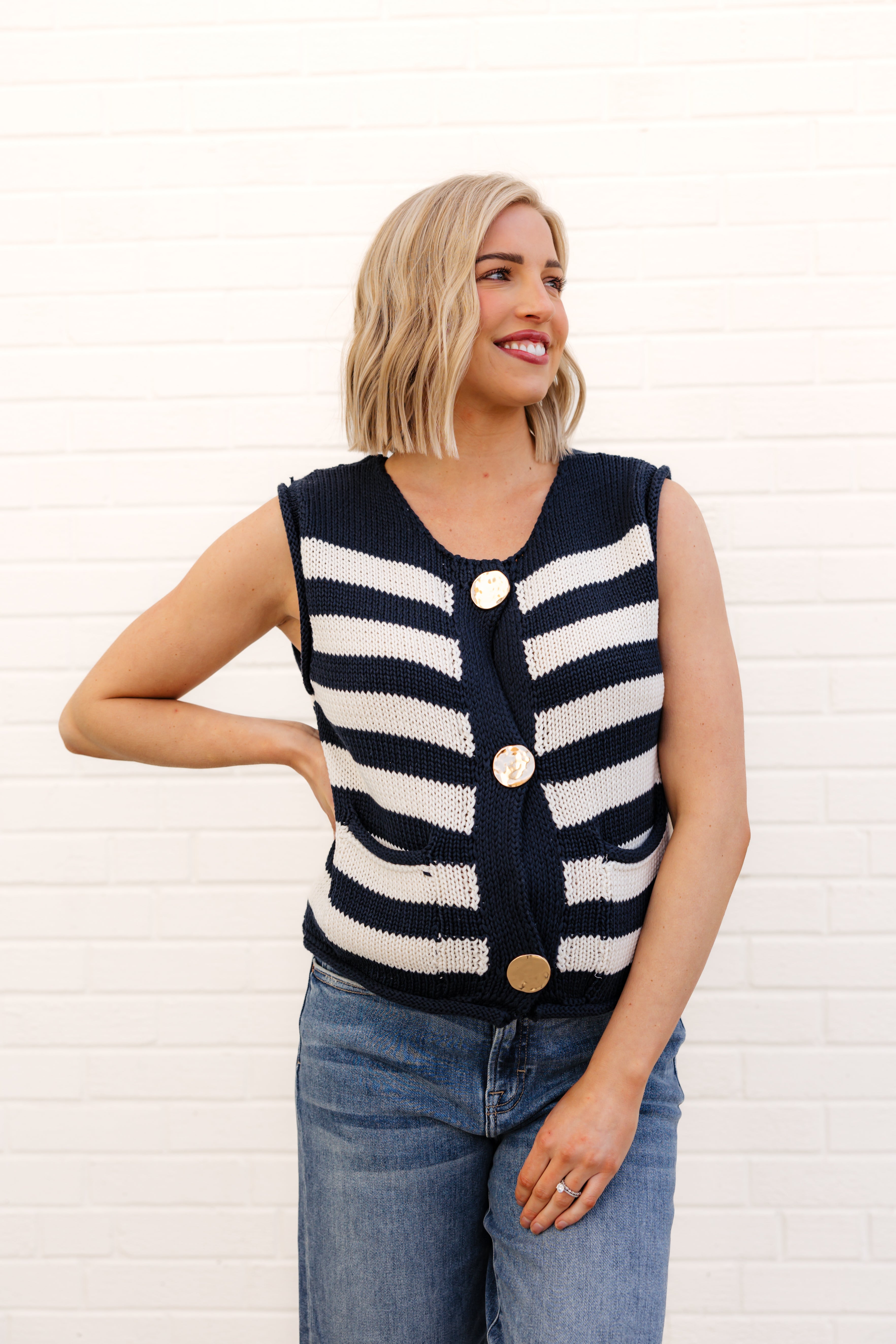 Haven Striped Sweater Vest | Navy Cream