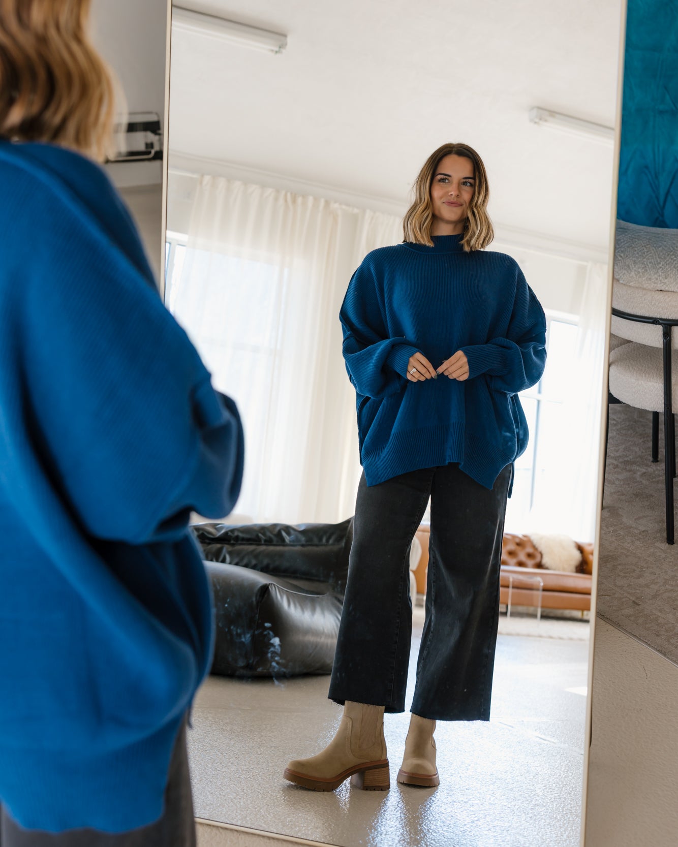 Ryder Side Slit Oversized Sweater | Light Navy