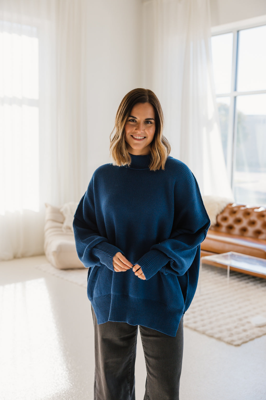 Ryder Side Slit Oversized Sweater | Light Navy