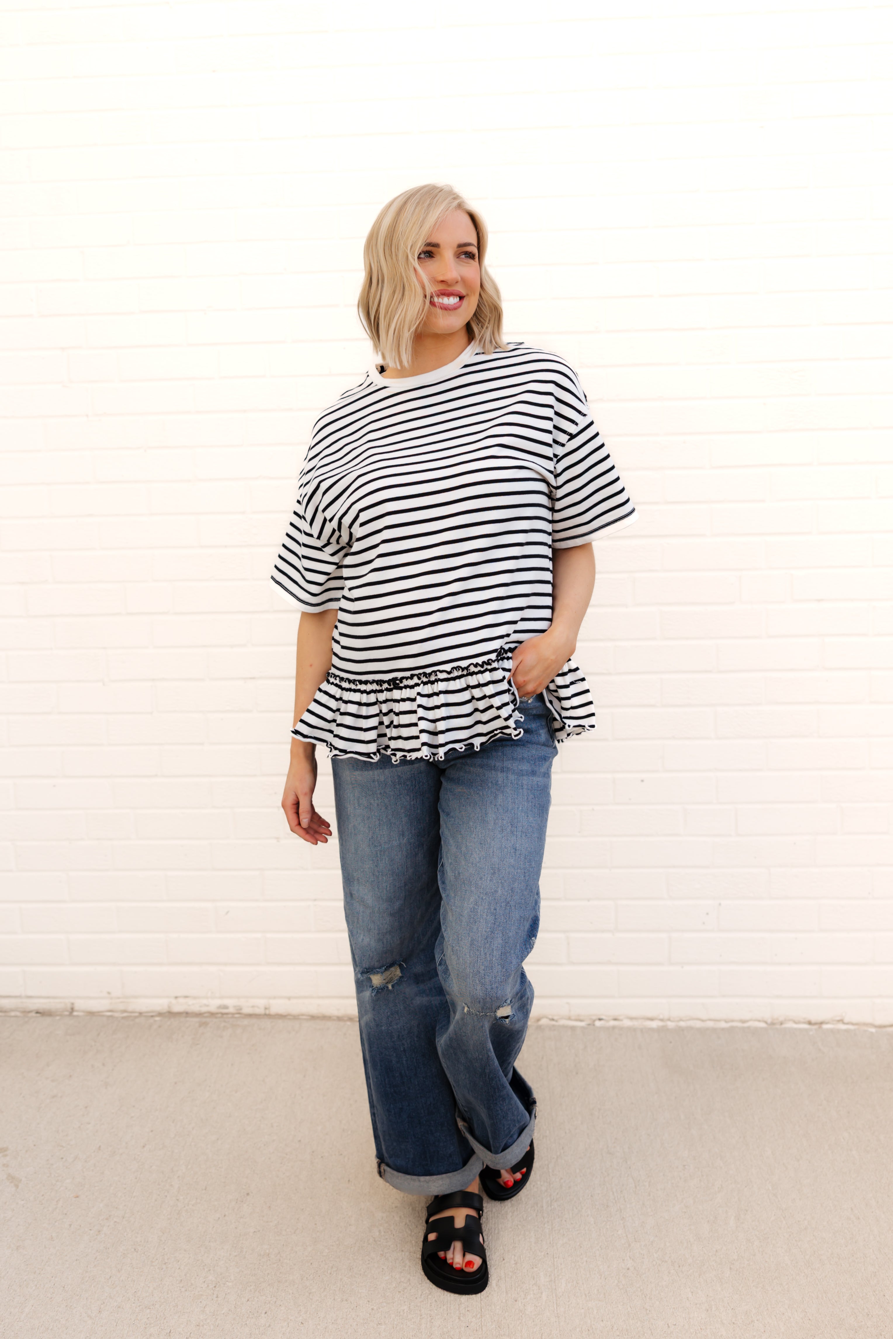 We The Free Why Yes Striped Tee | Black/White Combo