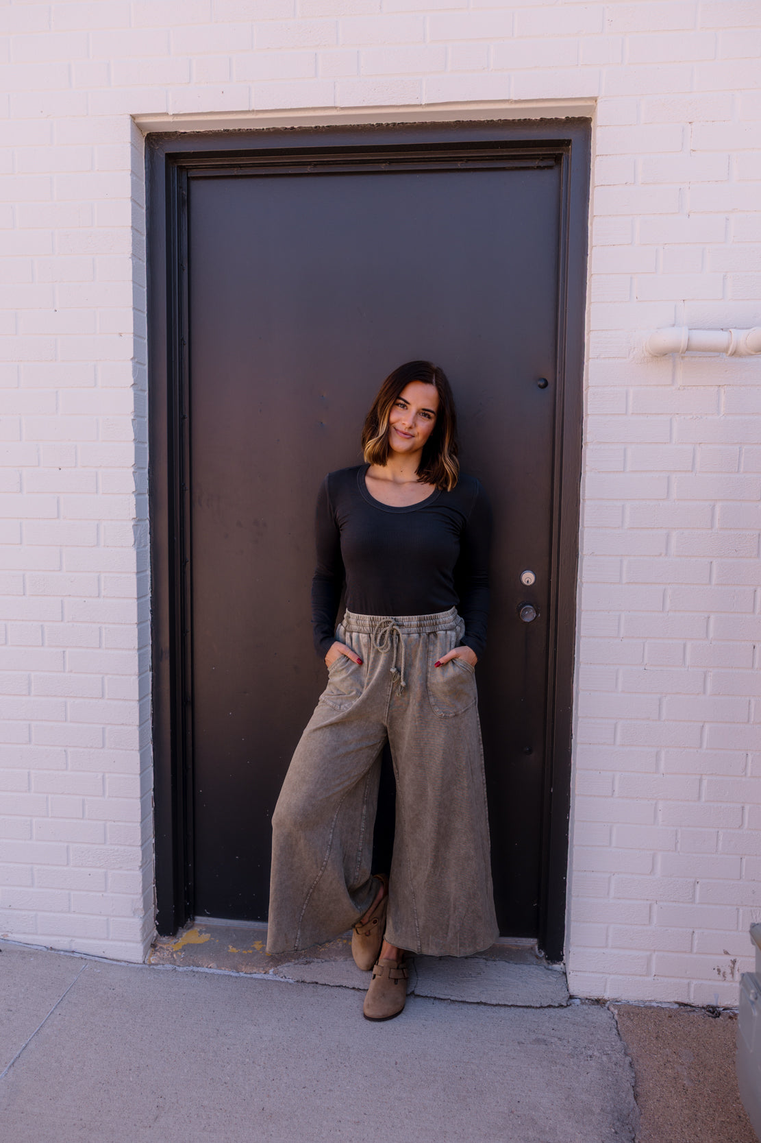Avery Knit Wide Leg Pant | Ash