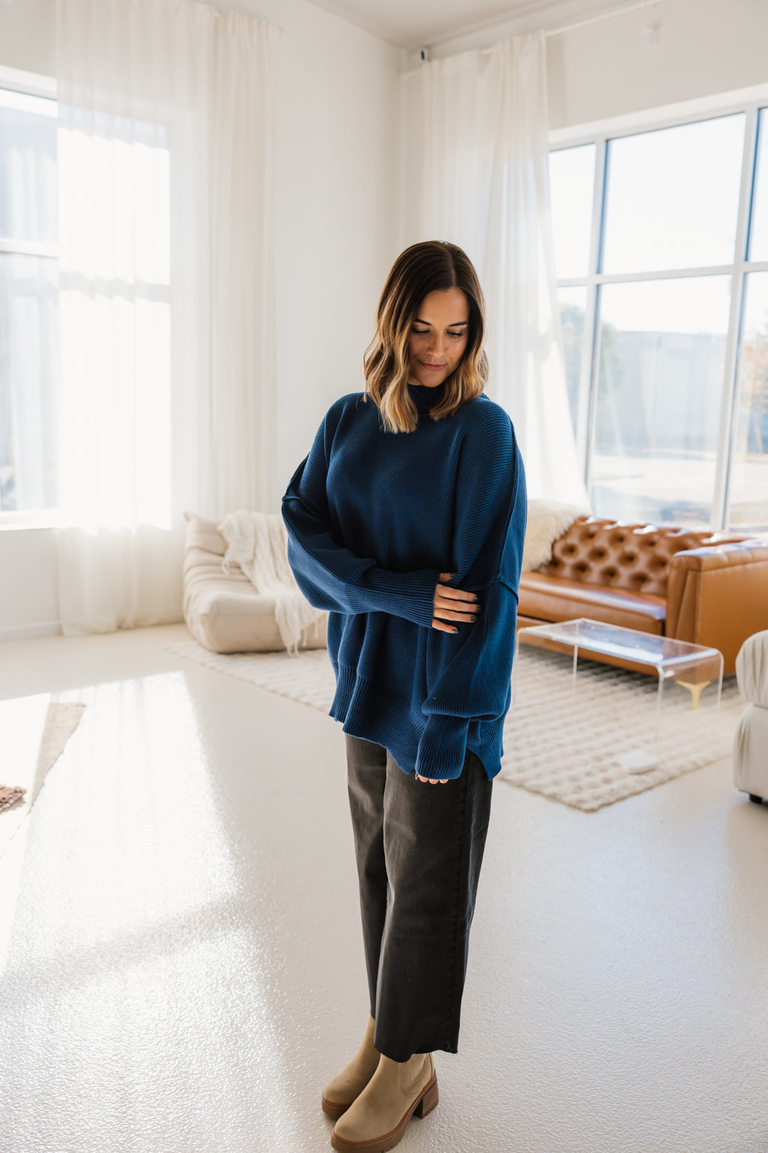 Ryder Side Slit Oversized Sweater | Light Navy