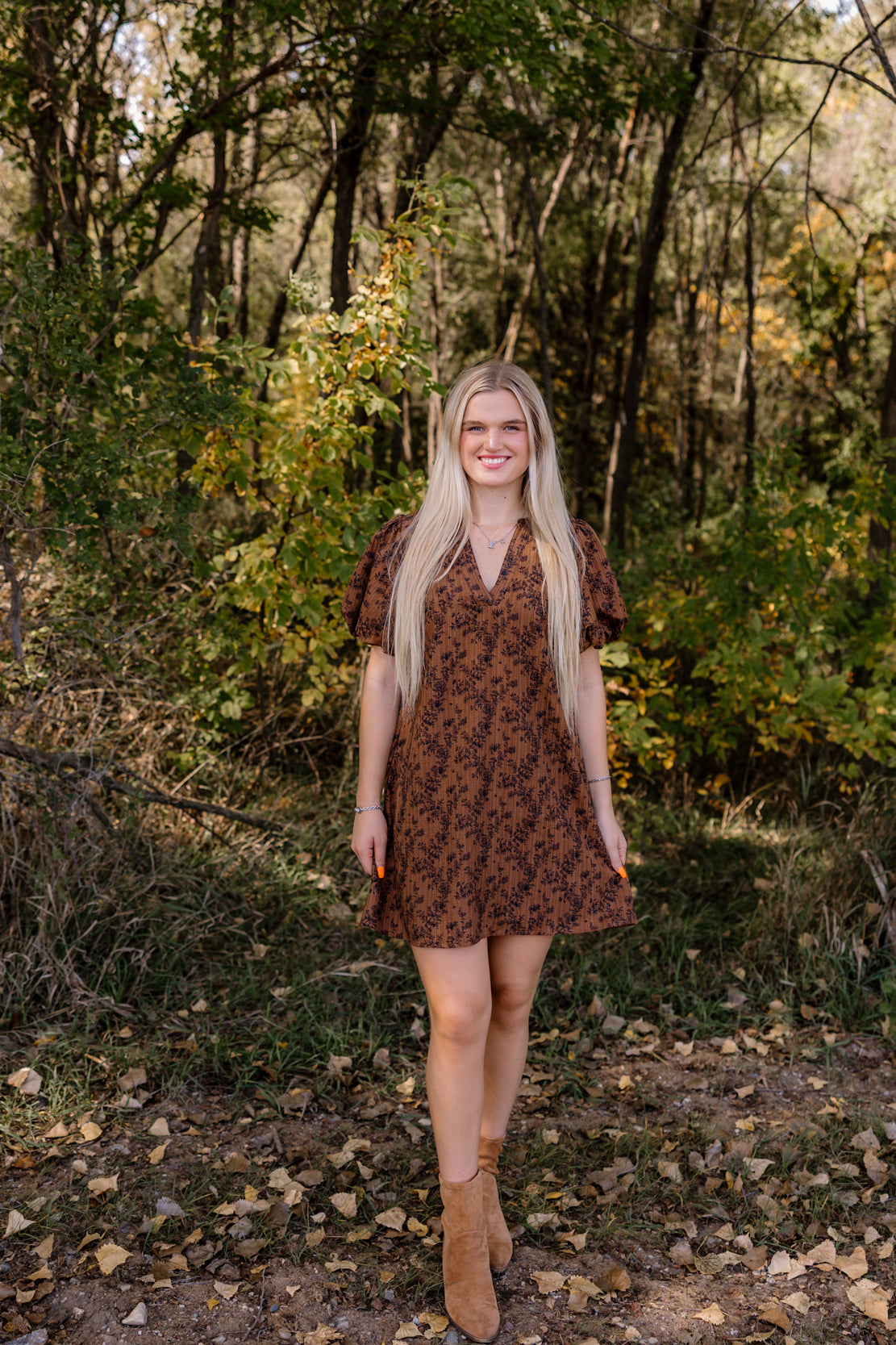 Monica Floral Mini Dress | Pecan Brown