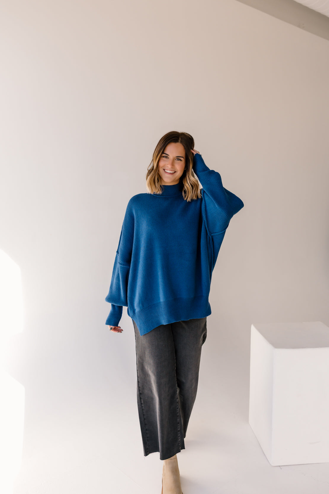 Ryder Side Slit Oversized Sweater | Light Navy