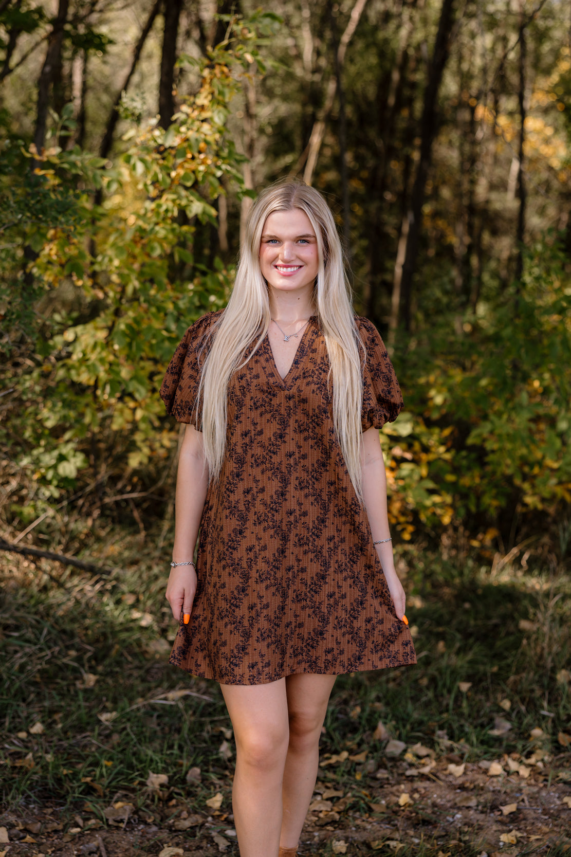 Monica Floral Mini Dress | Pecan Brown