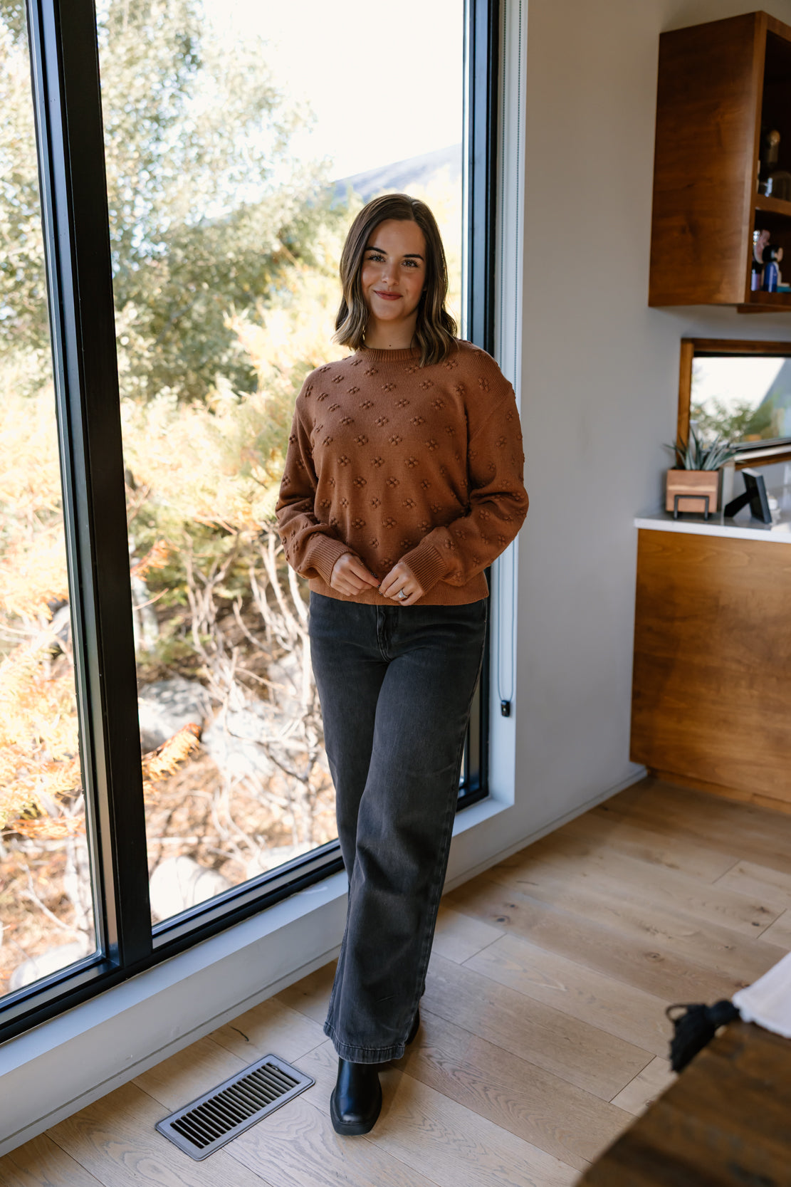 Emilee Pom Pom Sweater | Brick