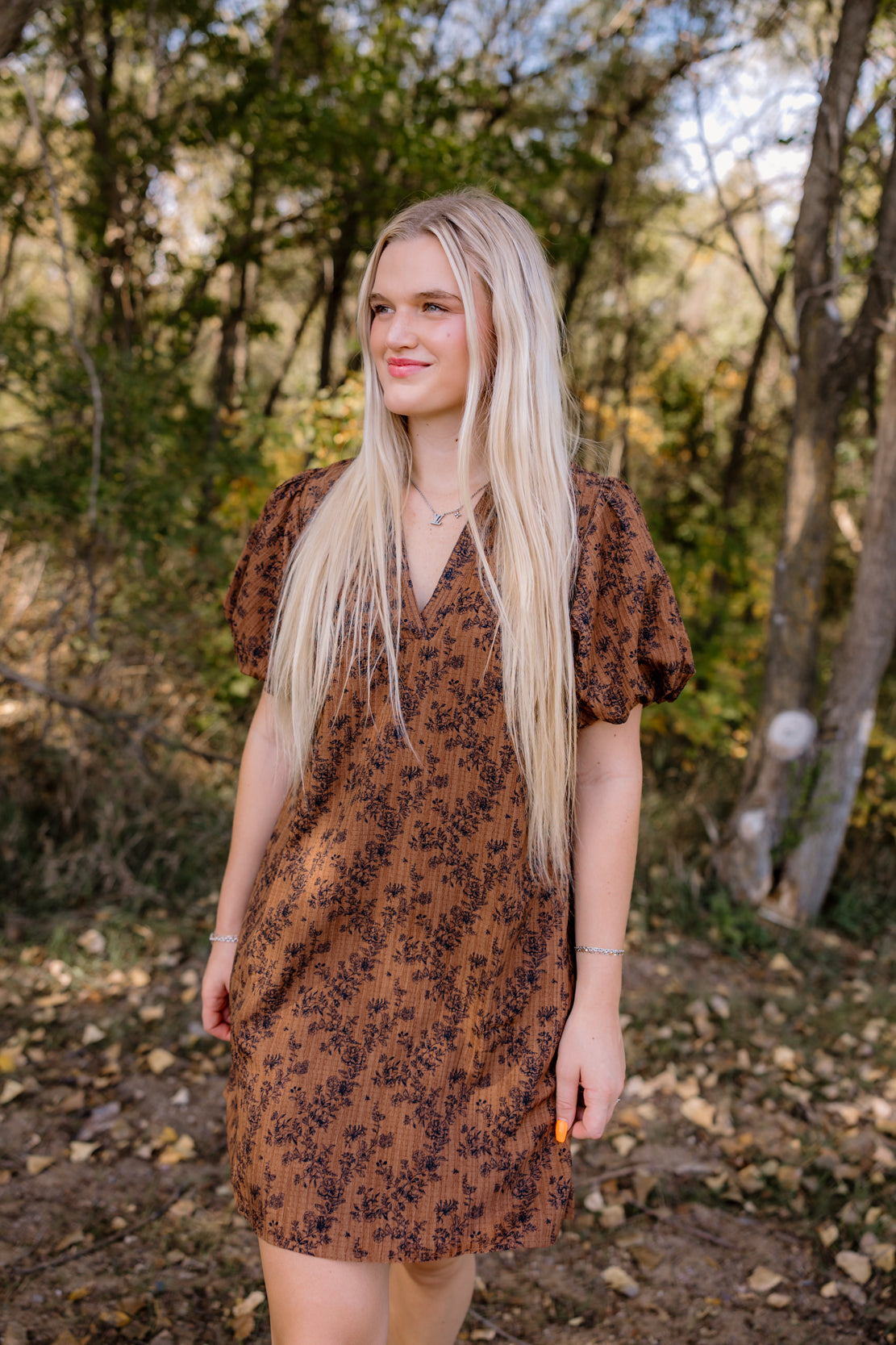 Monica Floral Mini Dress | Pecan Brown