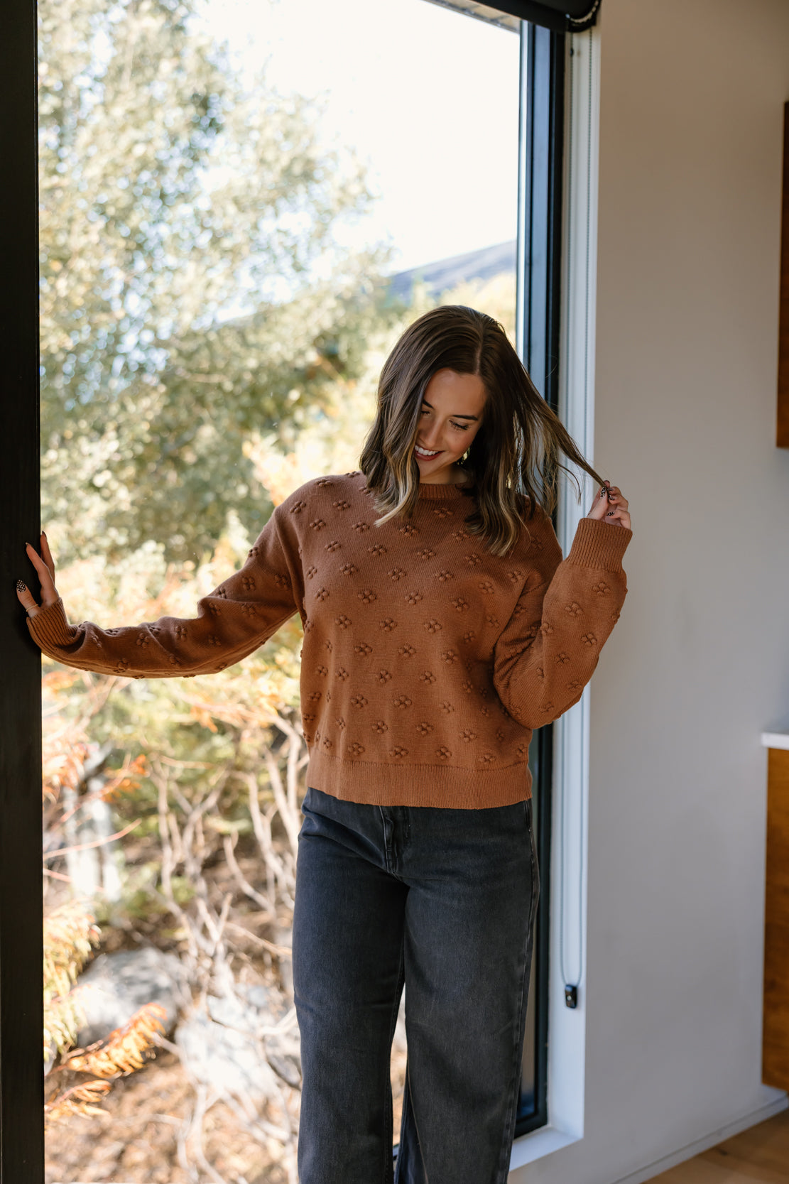 Emilee Pom Pom Sweater | Brick
