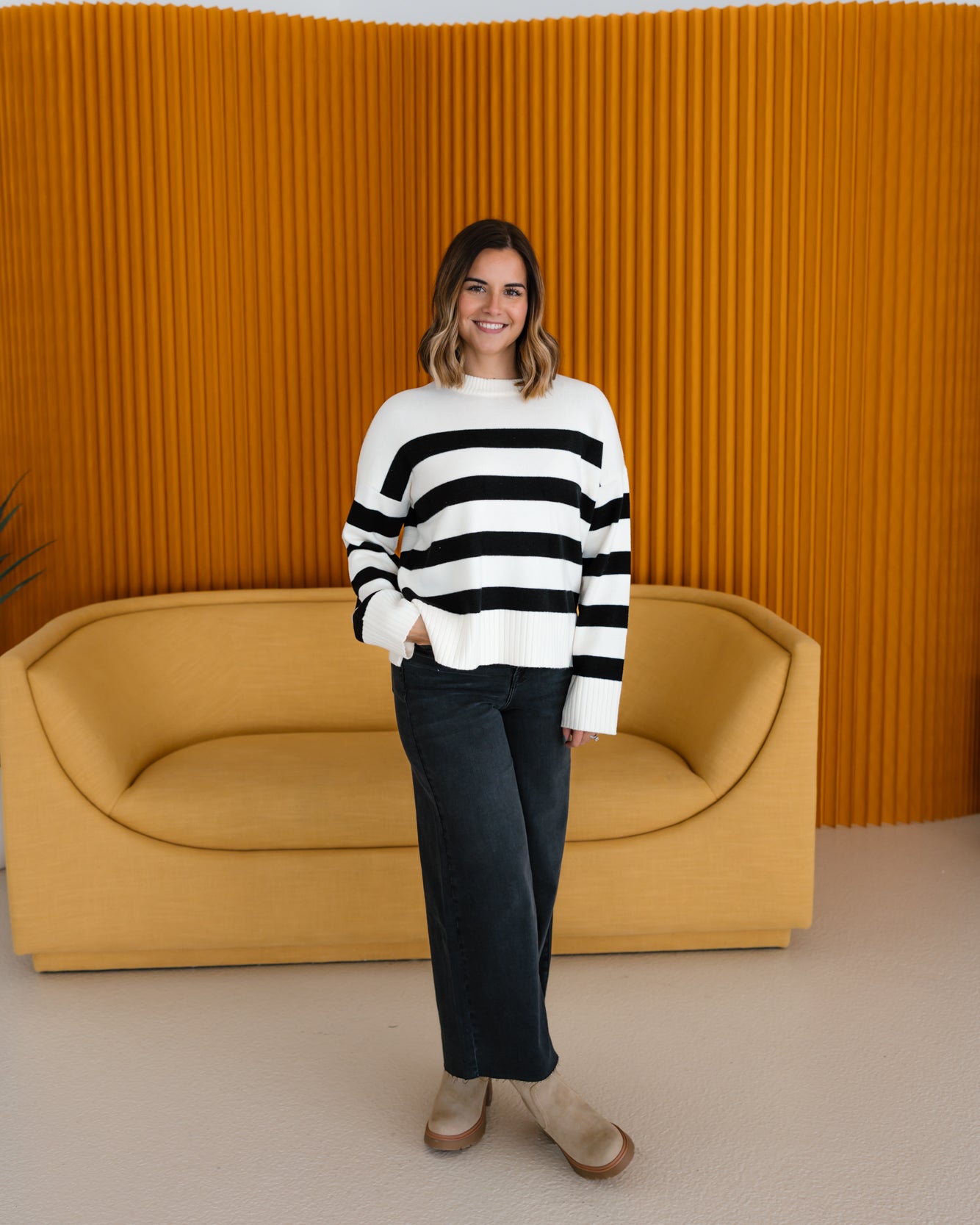 Lydia Striped Sweater | Cream/Black