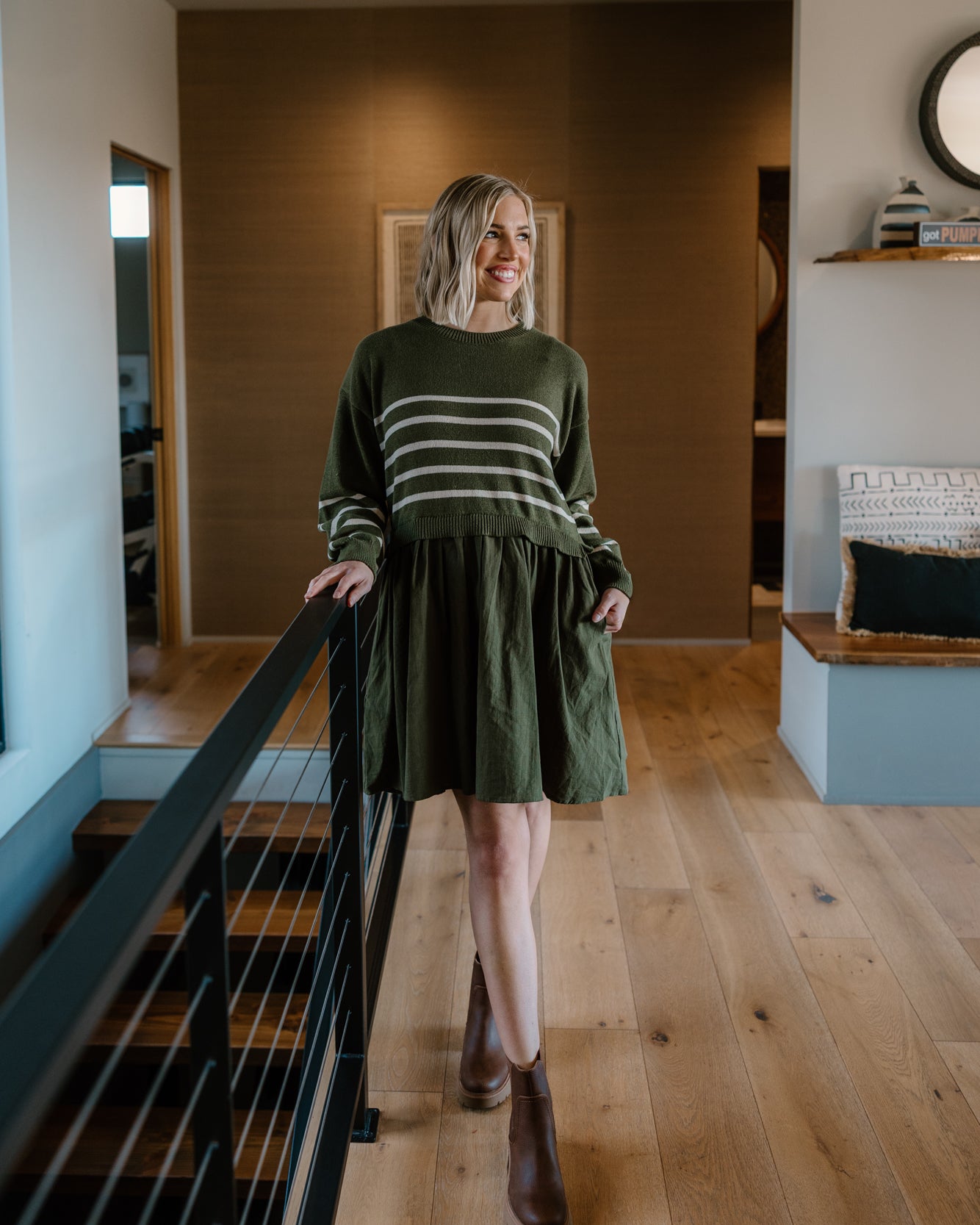 Celeste Striped Sweater Dress | Olive/Cream