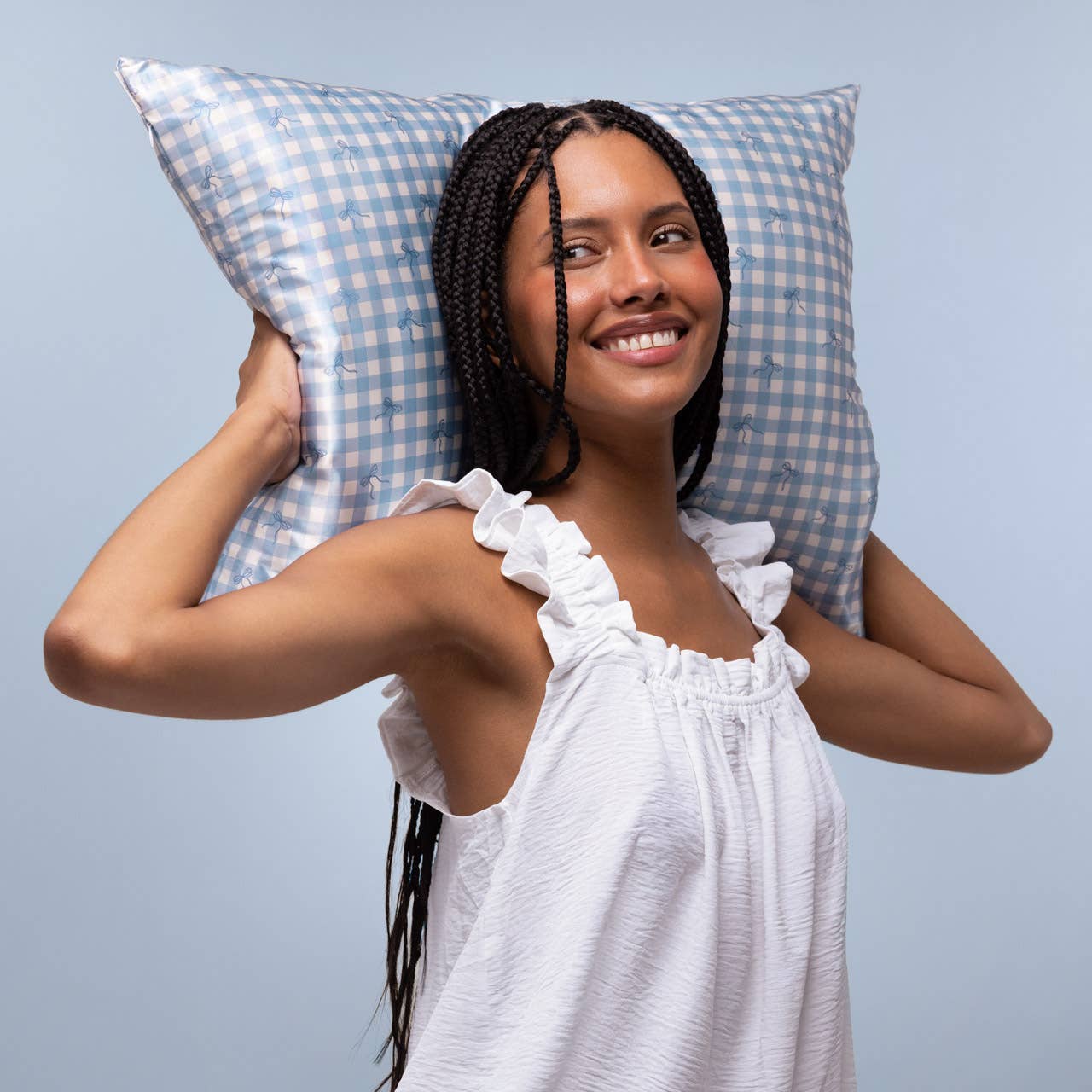 Kitsch Satin Pillowcase Standard | Gingham Blue