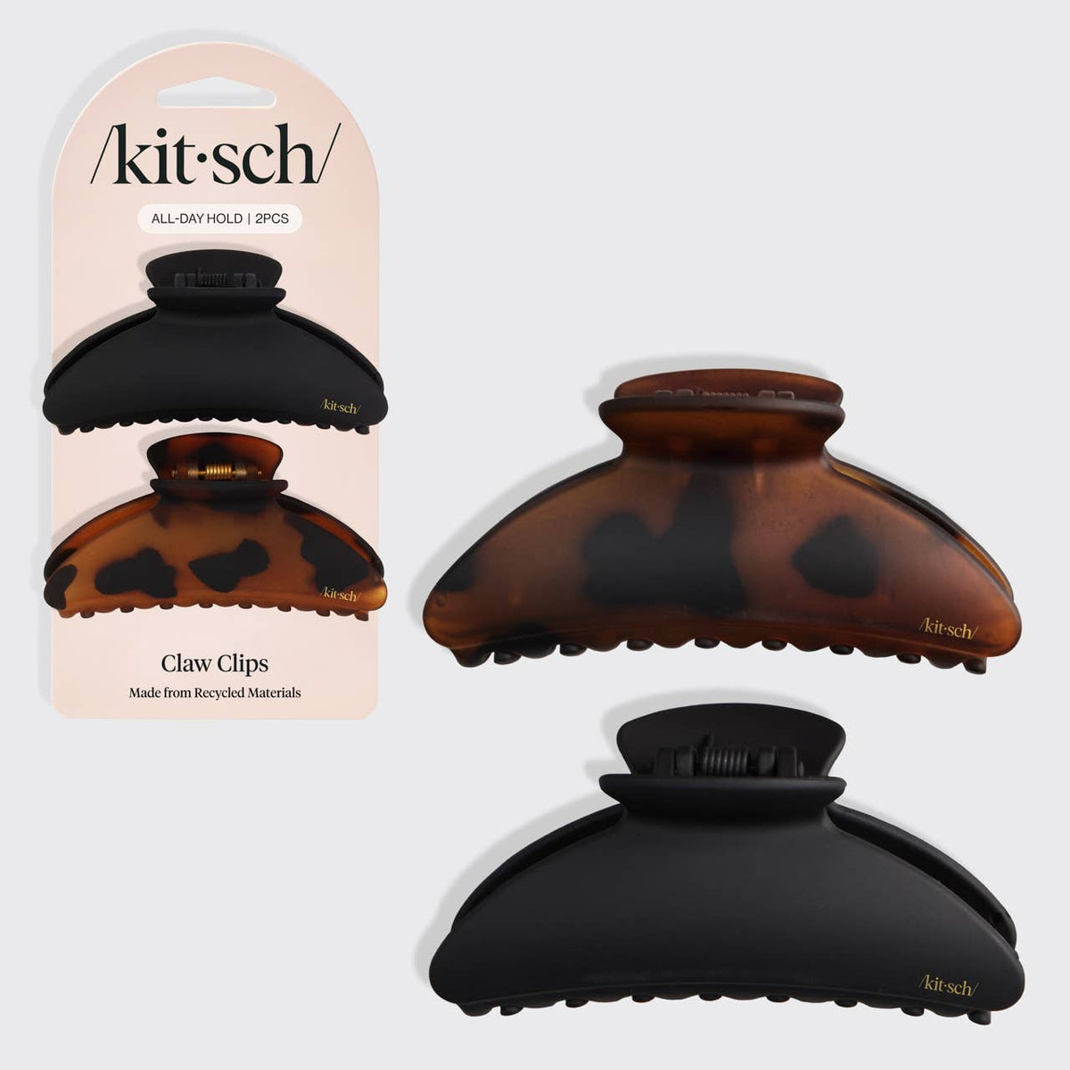 Recycled Plastic Medium Claw Clips 2pc | Black & Tort