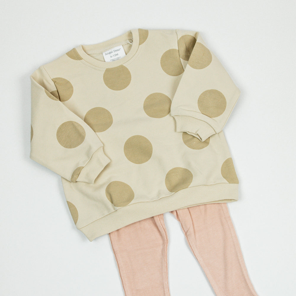 
                      
                        Angel Dear Puffy L/S Oversized Sweatshirt + Ribbed Flared Pant | French Terry Beige Dot
                      
                    