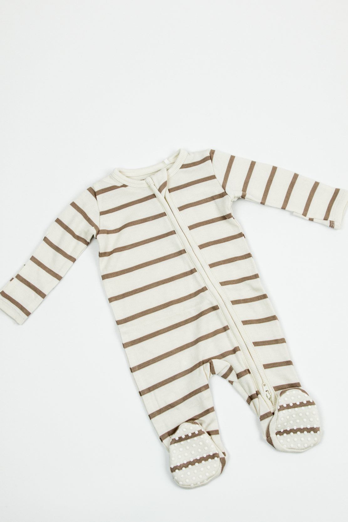 Angel Dear 2 Way Zipper Footie | Ribbed Brown Stripe