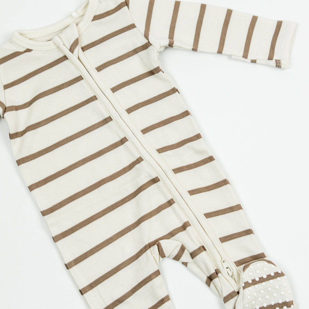 Angel Dear 2 Way Zipper Footie | Ribbed Brown Stripe