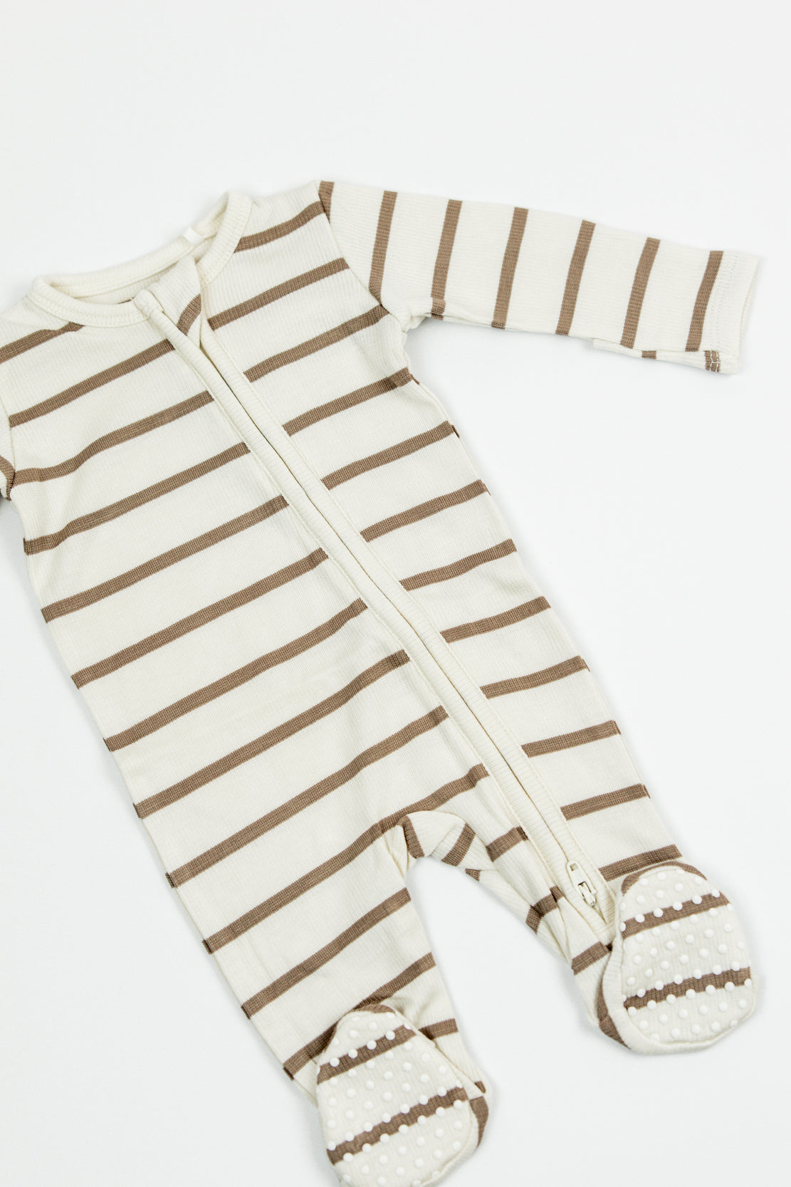 Angel Dear 2 Way Zipper Footie | Ribbed Brown Stripe