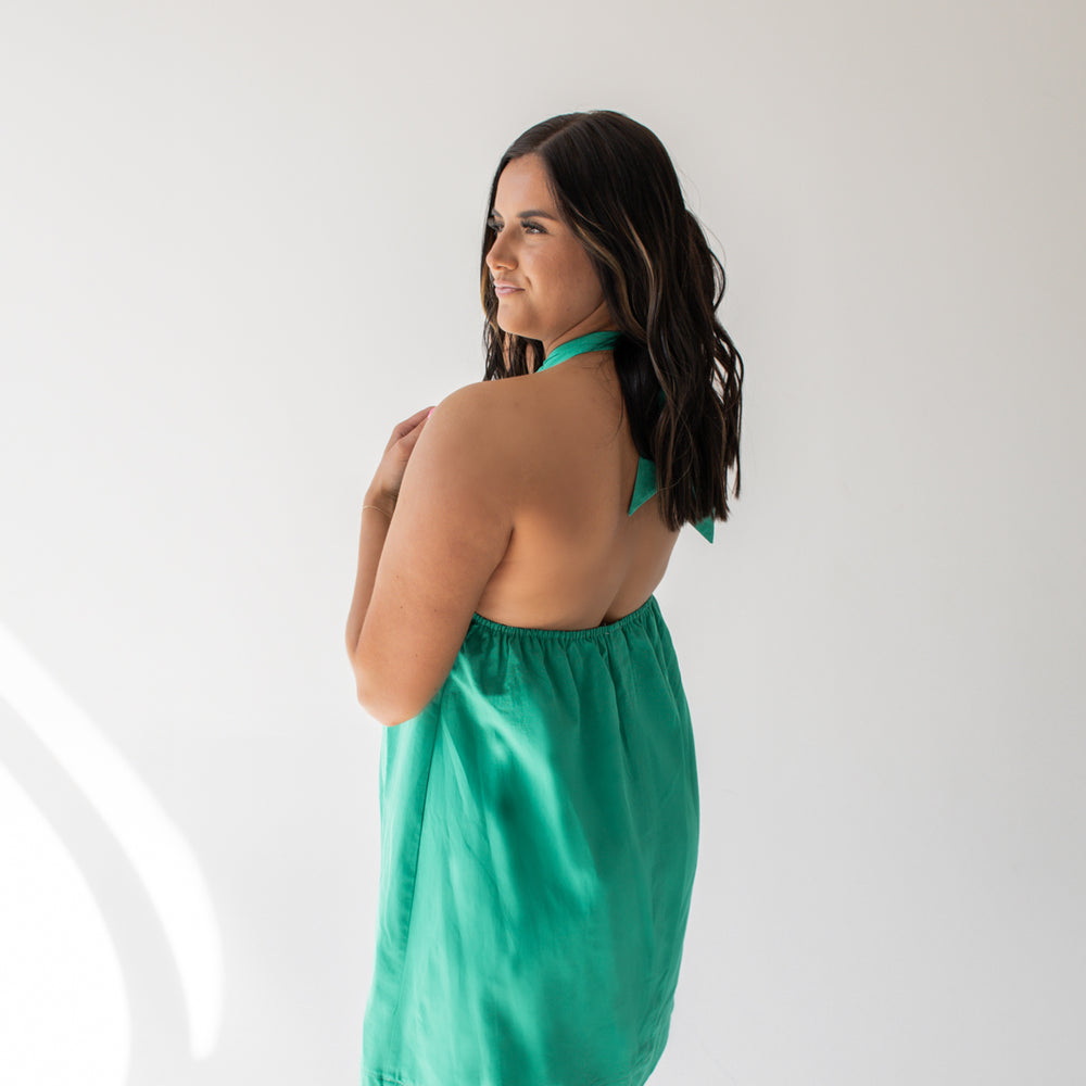 
                      
                        Matilda Halter Neck Mini Dress | Kelly Green
                      
                    