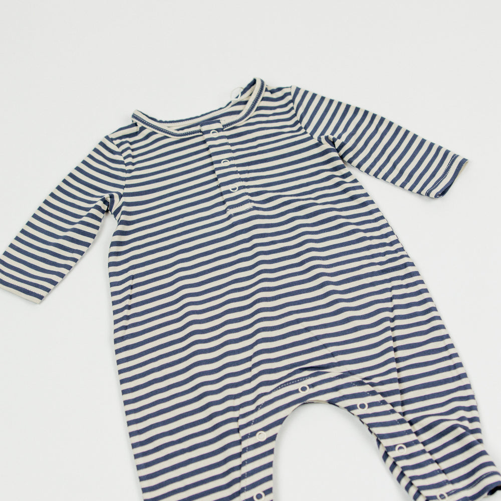 Angel Dear L/S Henley Romper | Footballs + Navy & Oat Stripe