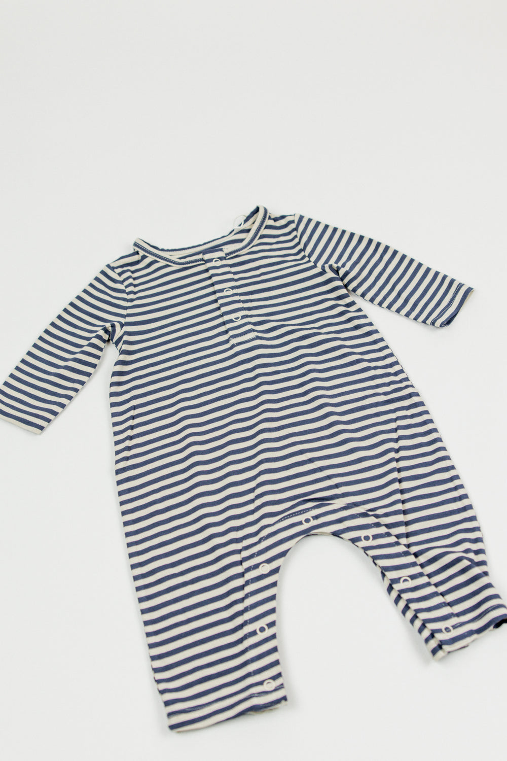 Angel Dear L/S Henley Romper | Footballs + Navy & Oat Stripe