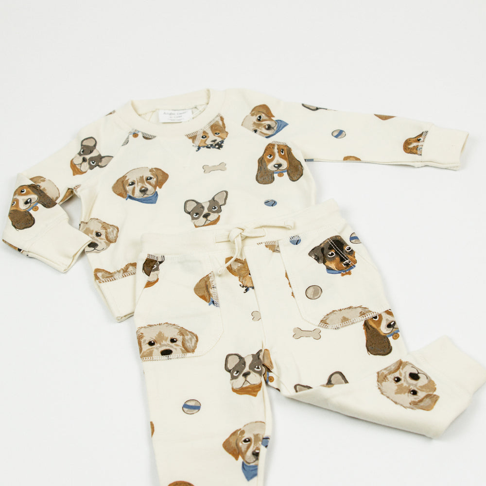 Angel Dear Raglan Sweatshirt & Jogger Set | French Terry Vintage Puppy Faces