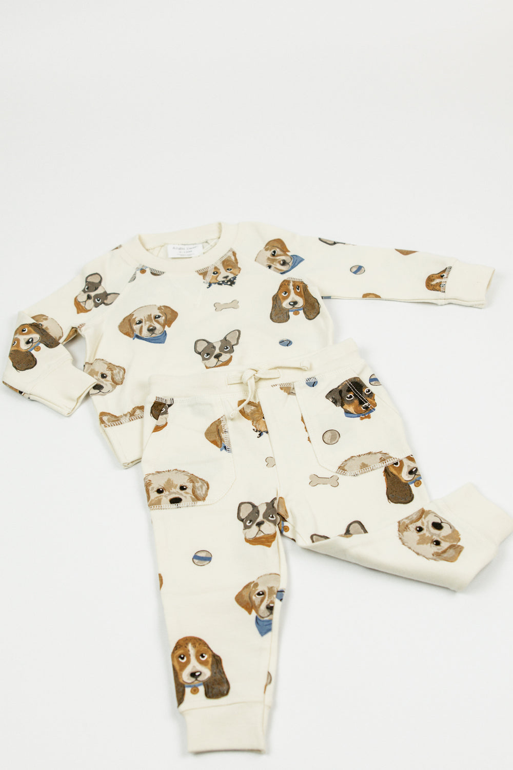 Angel Dear Raglan Sweatshirt & Jogger Set | French Terry Vintage Puppy Faces