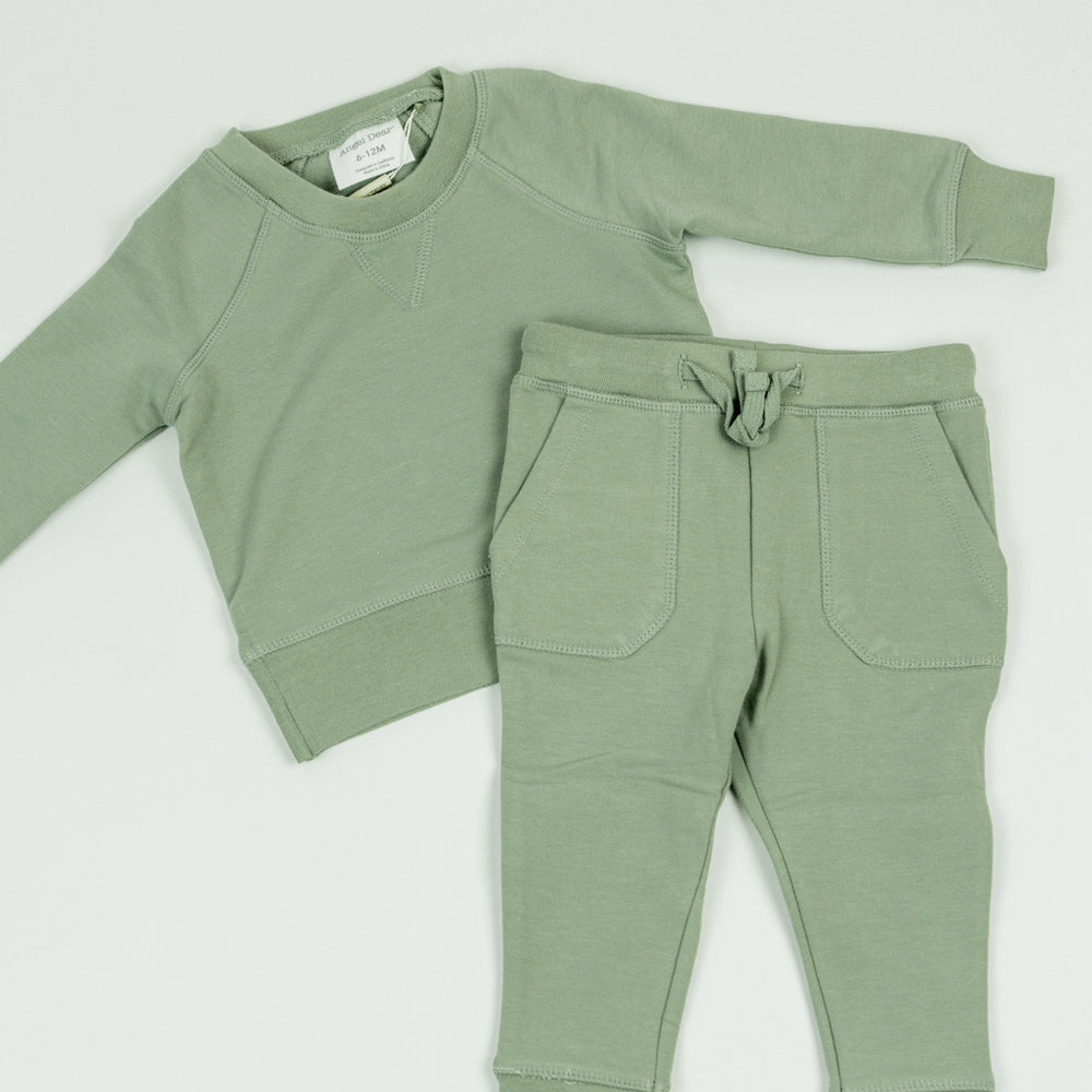 
                      
                        Angel Dear Raglan Sweatshirt & Jogger Set | French Terry Desert Sage Solid
                      
                    