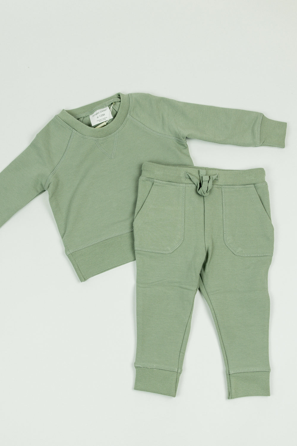 Angel Dear Raglan Sweatshirt & Jogger Set | French Terry Desert Sage Solid