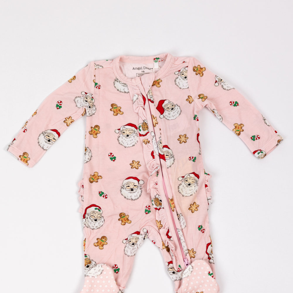 Angel Dear 2 Way Ruffle Zipper Footie | Vintage Santas Pink