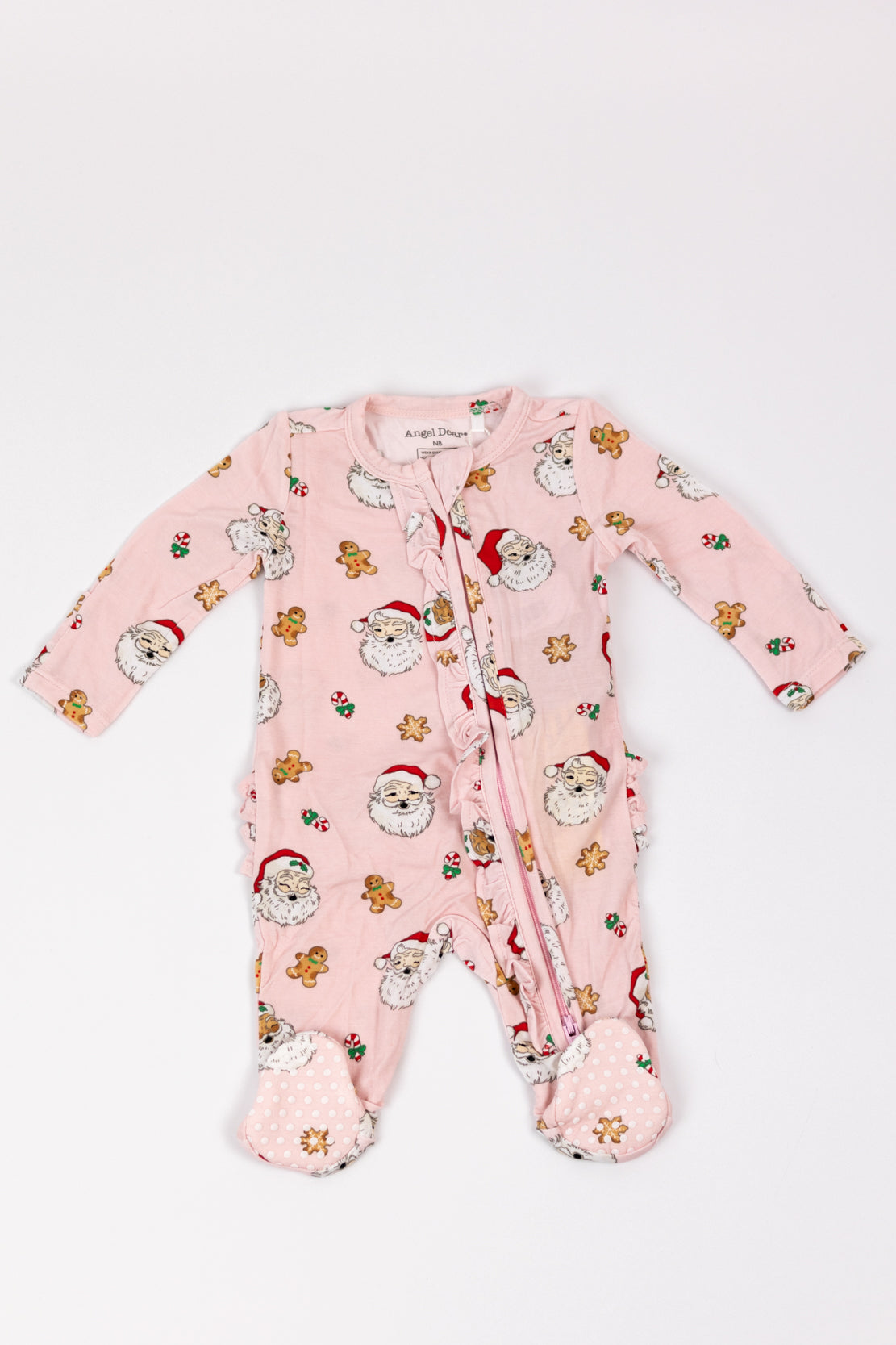 Angel Dear 2 Way Ruffle Zipper Footie | Vintage Santas Pink