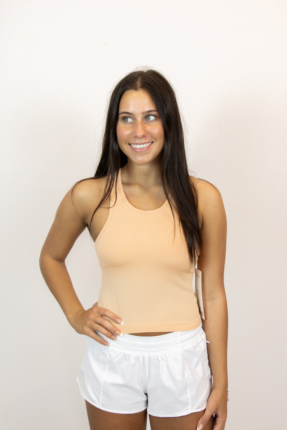 Ebb to Street Cropped Racerback Tank Top | Peach Bellini