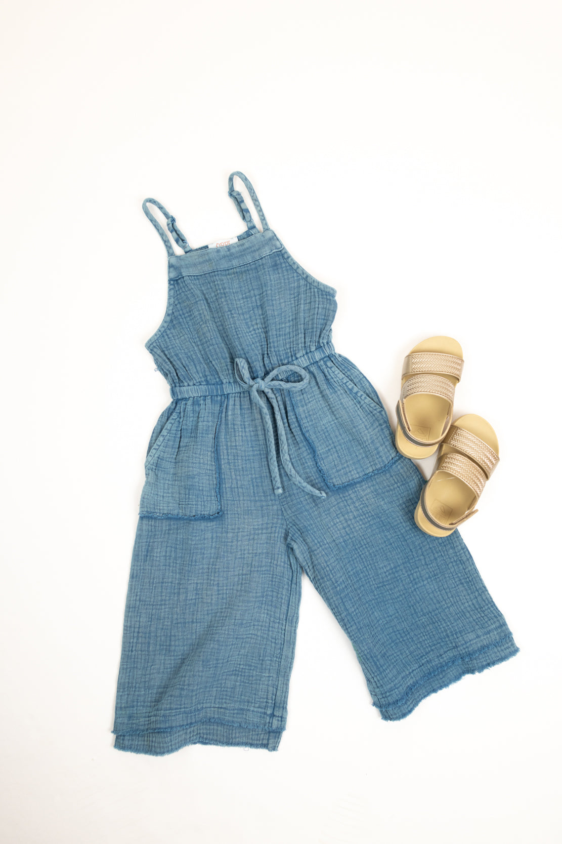 Girls' Cotton Gauze Jumpsuit | Washed Blue