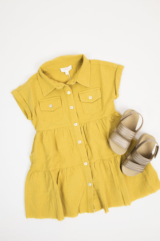 Girls' Tiered Short Sleeve Dress | Washed Yellow