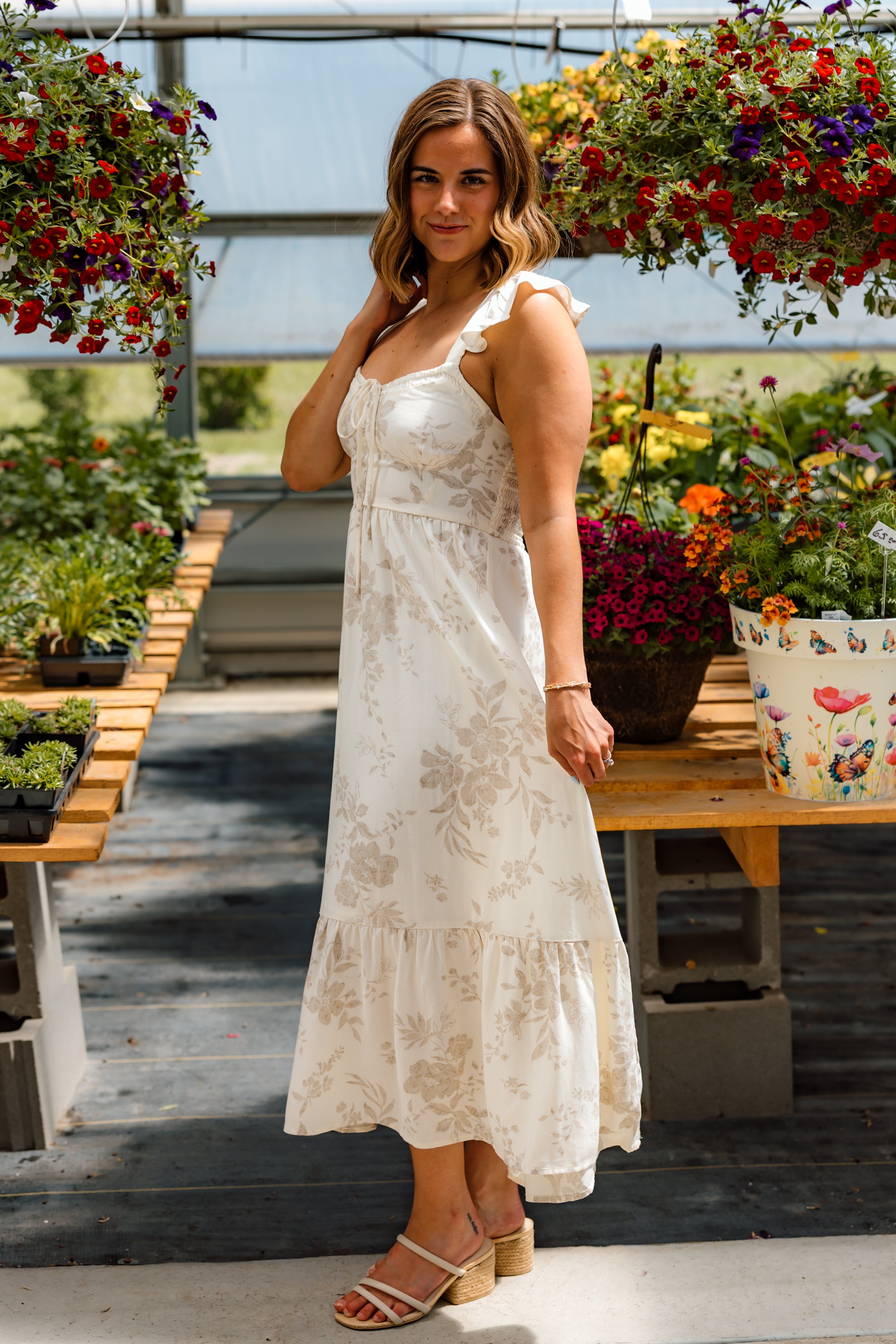 Charlotte Floral Midi Dress | Natural
