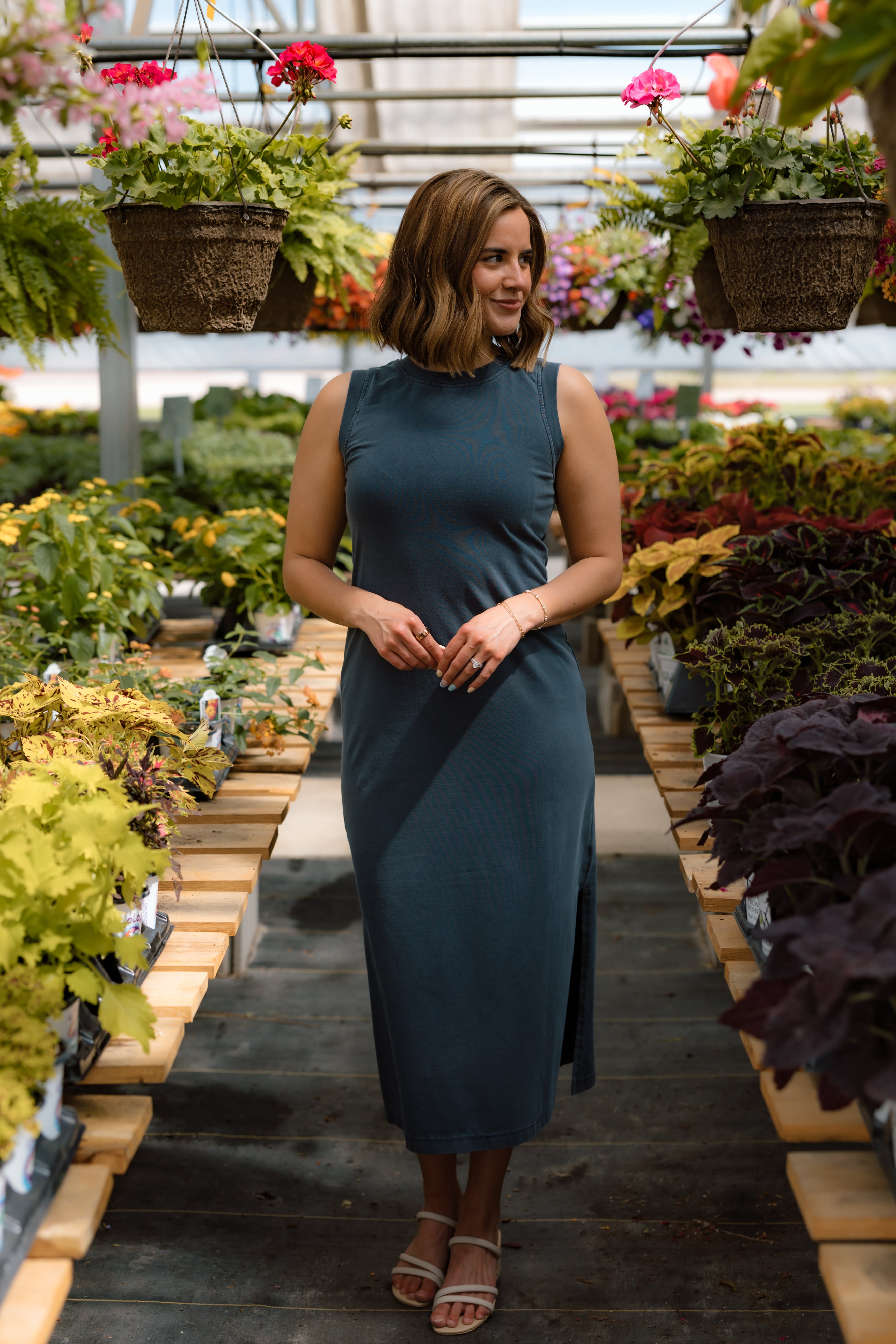 Miranda Sleeveless Midi Shirt Dress | Navy