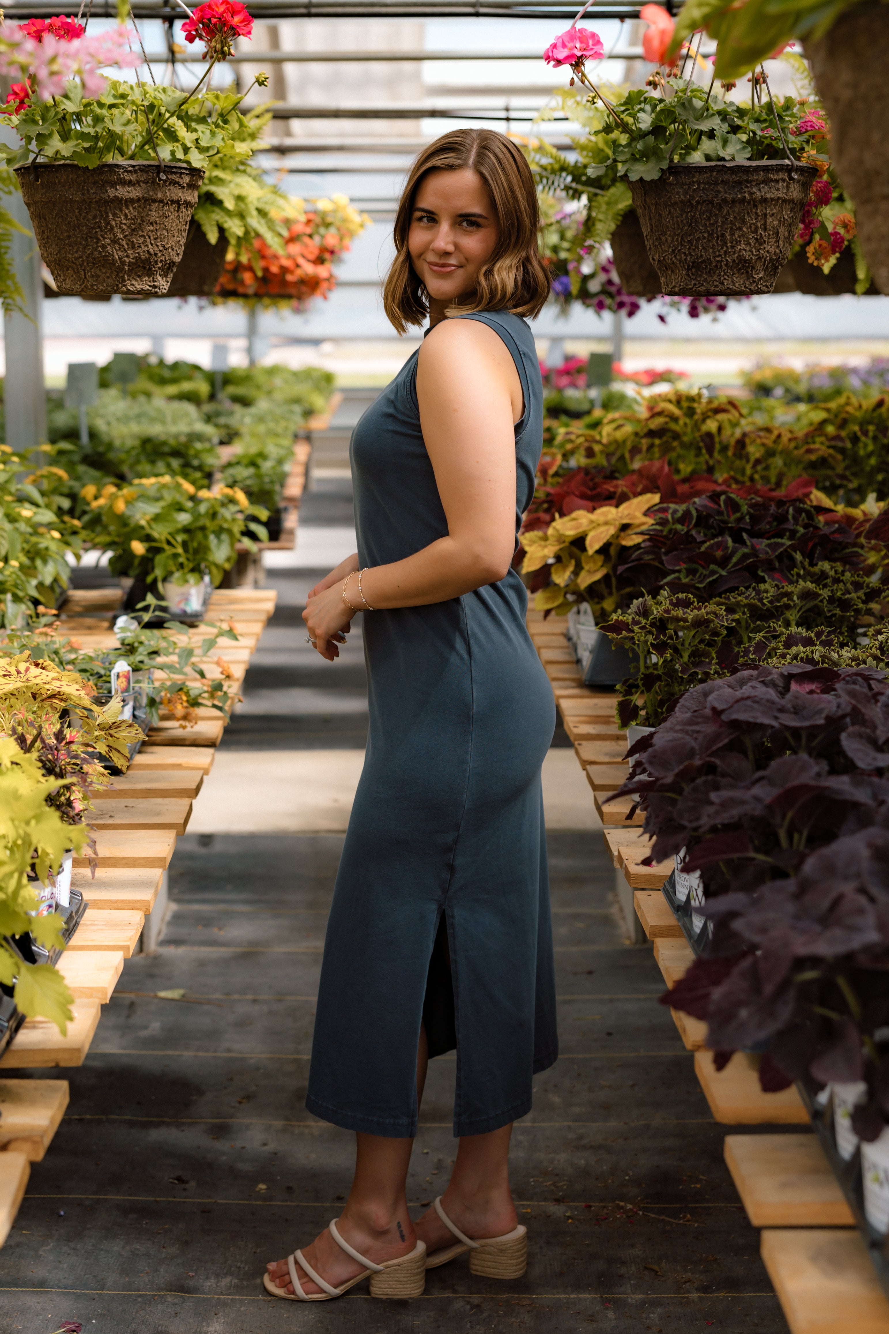 Miranda Sleeveless Midi Shirt Dress | Navy