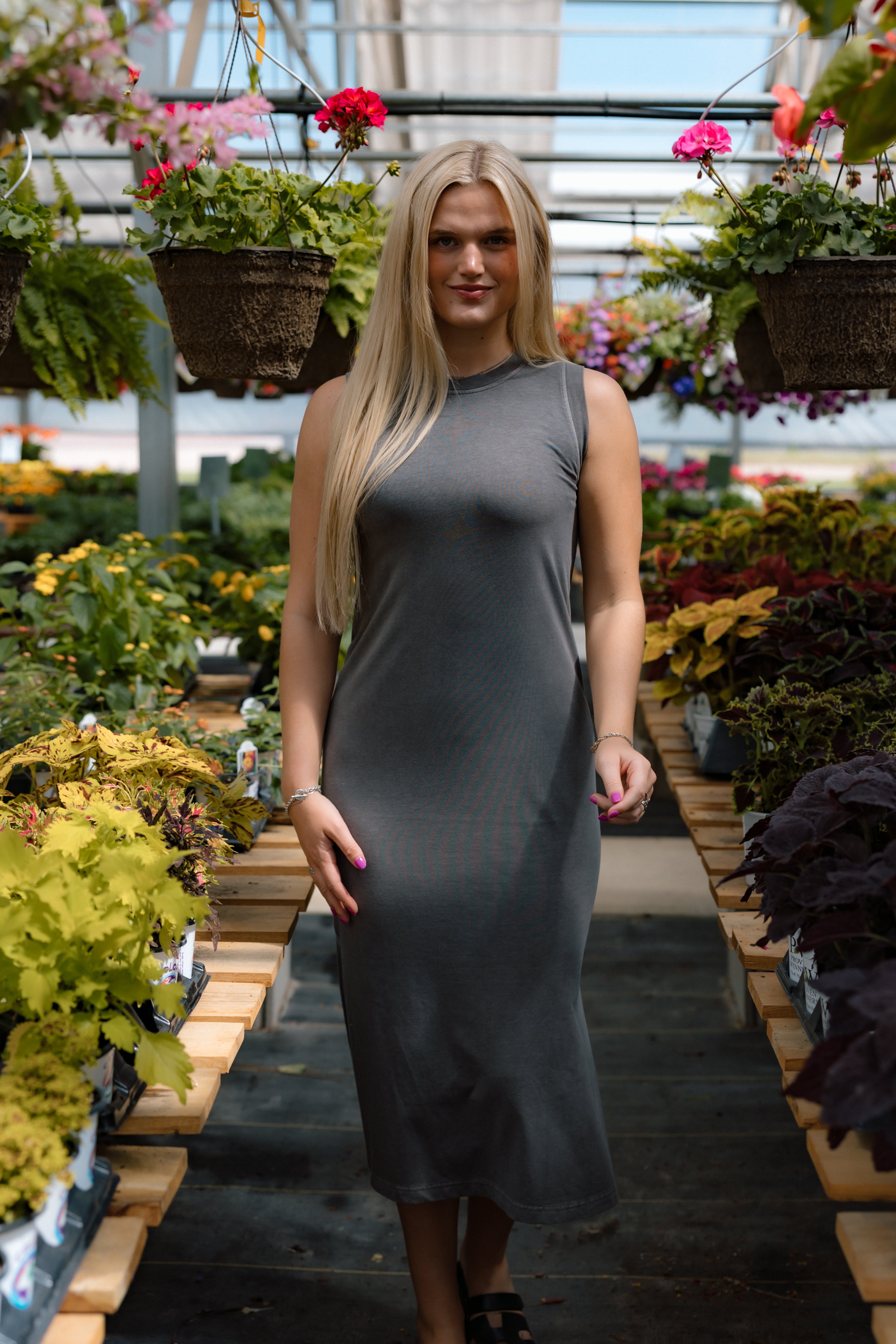 Miranda Sleeveless Midi Shirt Dress | Charcoal