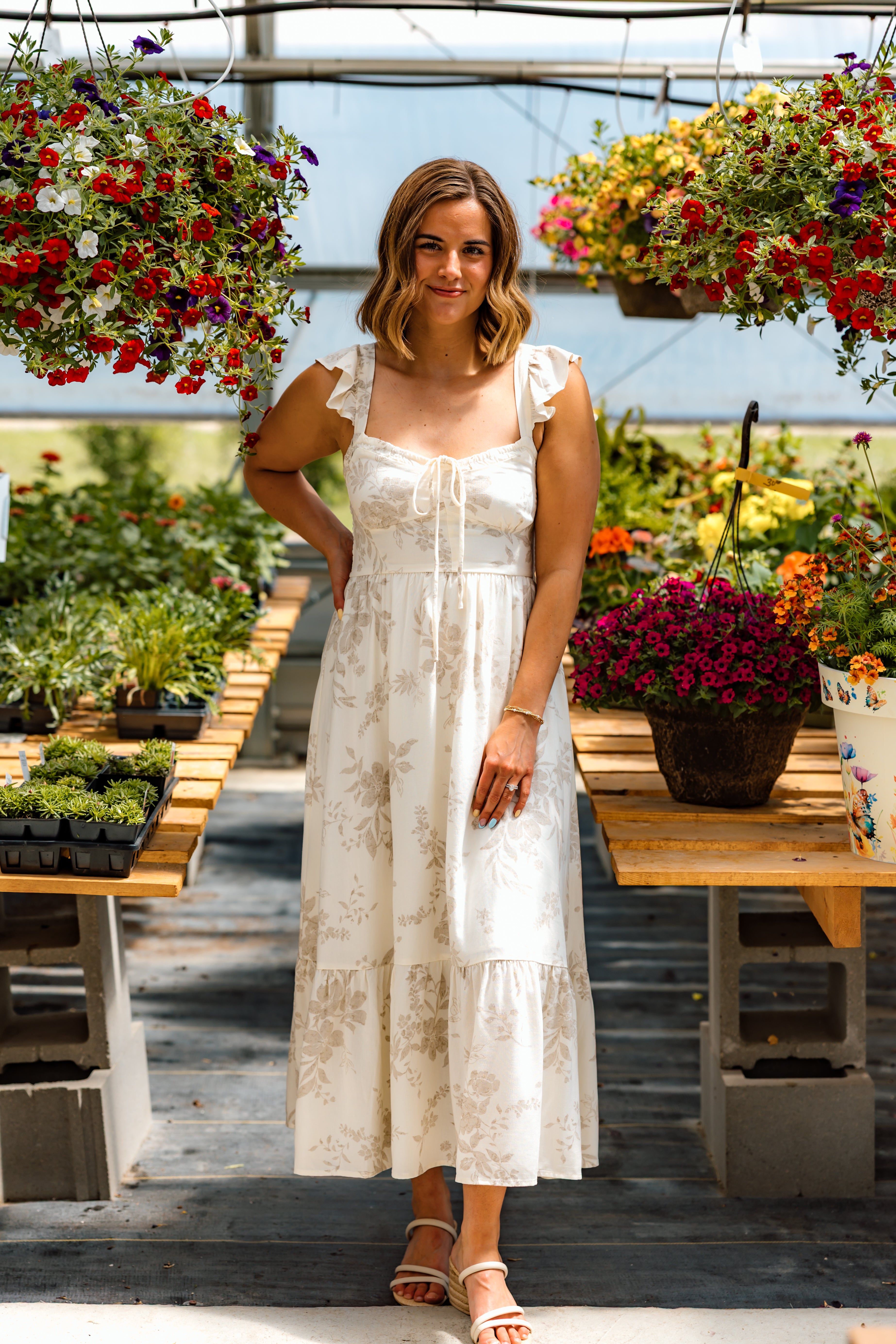 Charlotte Floral Midi Dress | Natural