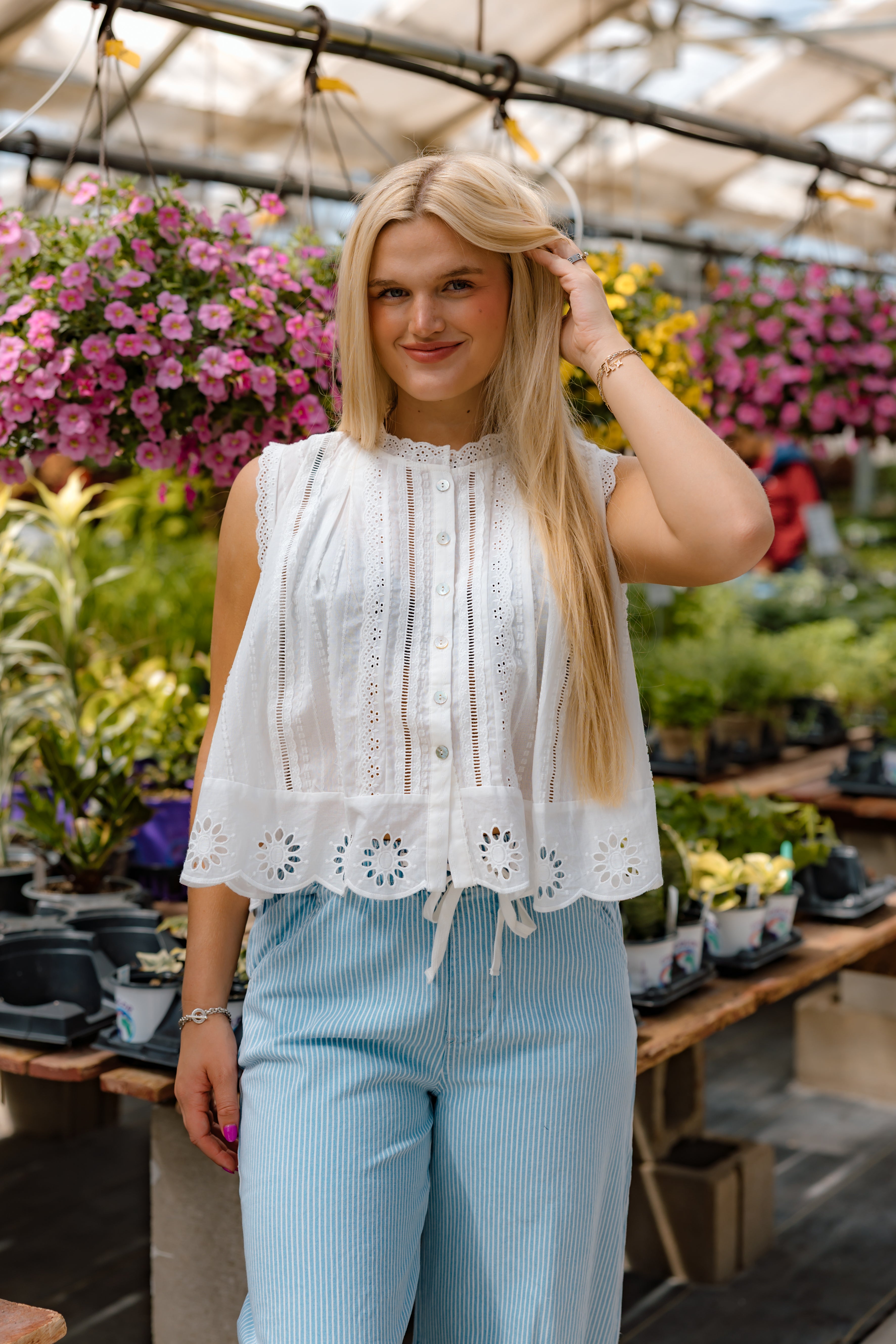 Adva Eyelet Button Down Top | Off White