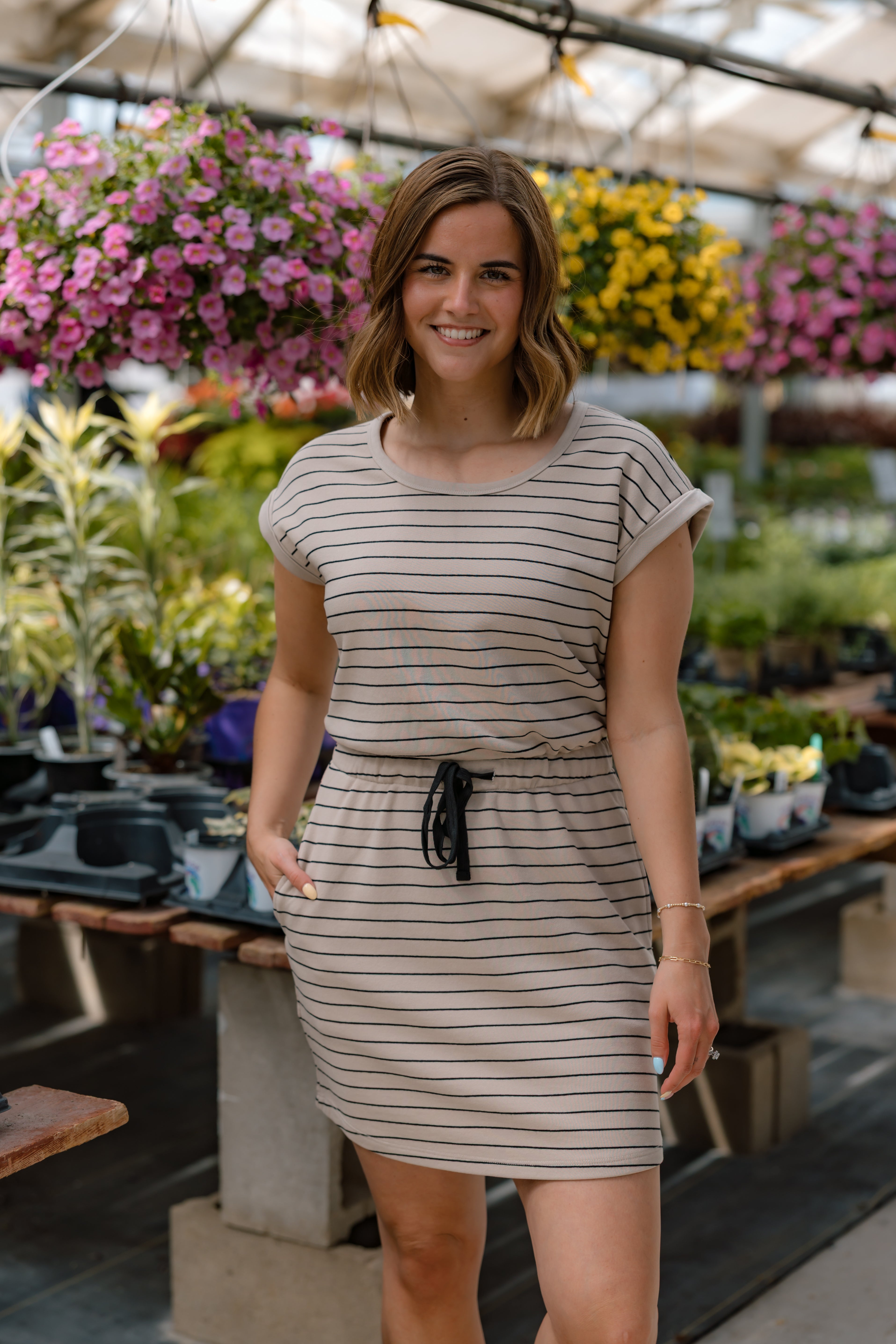 Gardenia Striped Dress | Taupe Black