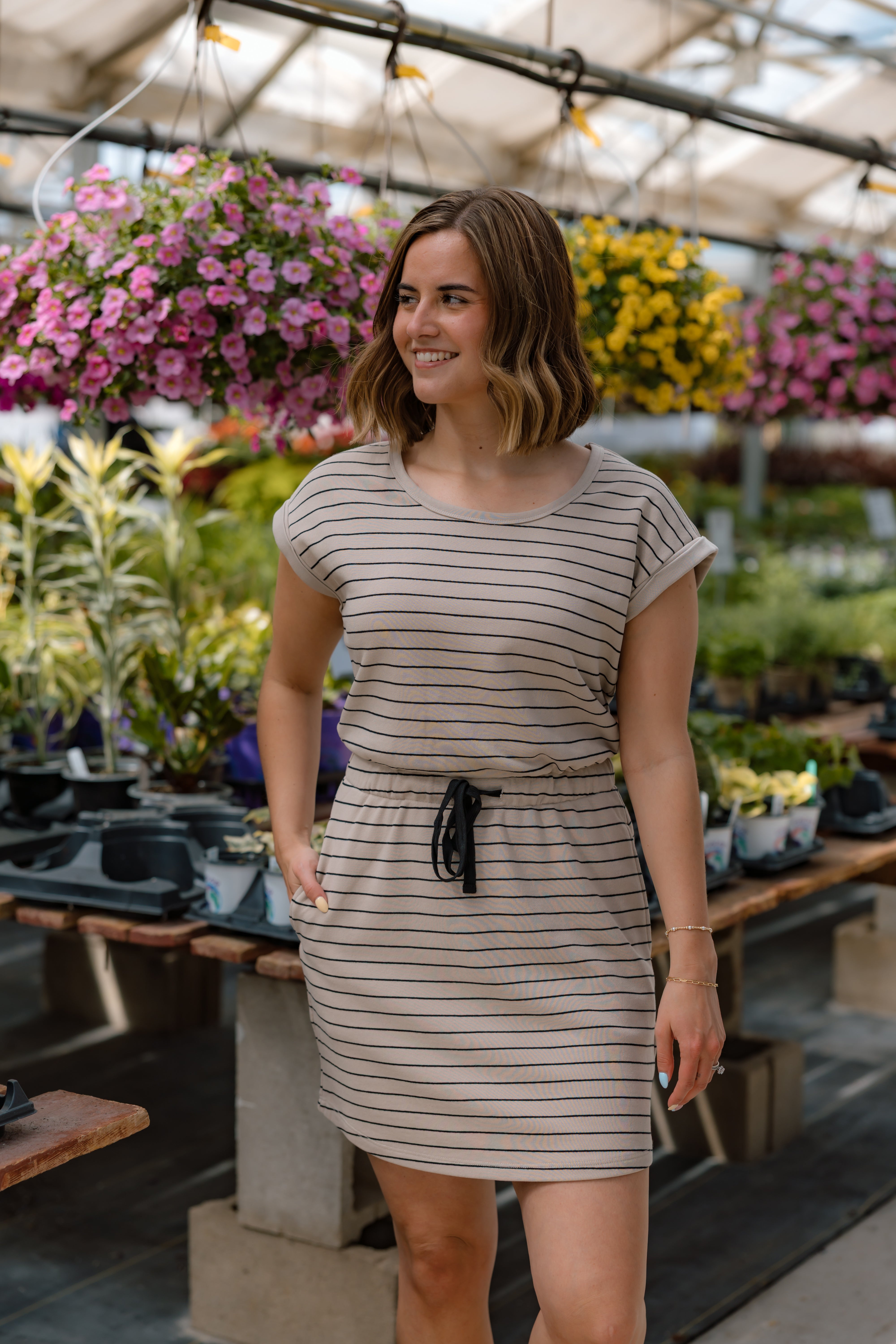 Gardenia Striped Dress | Taupe Black