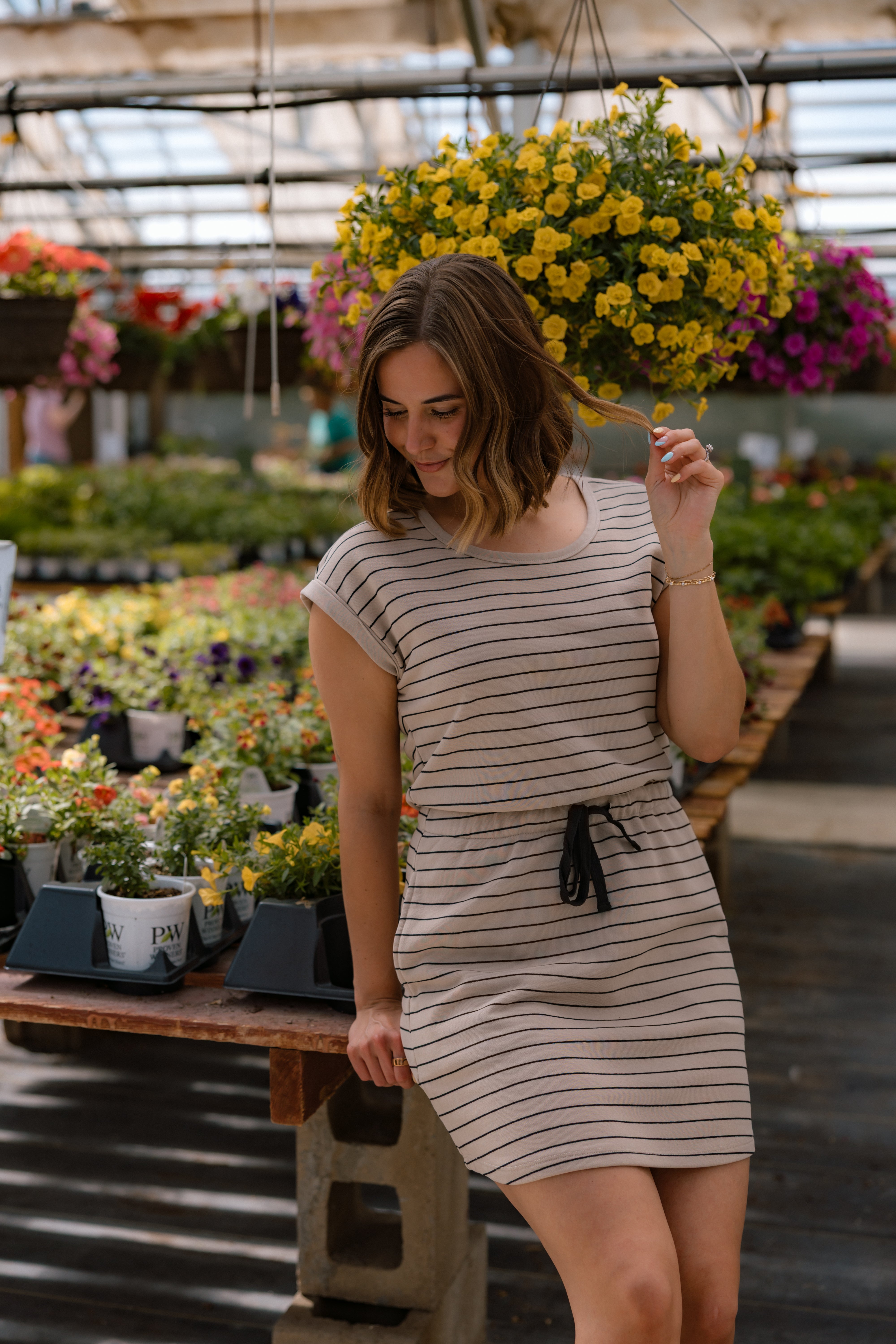Gardenia Striped Dress | Taupe Black