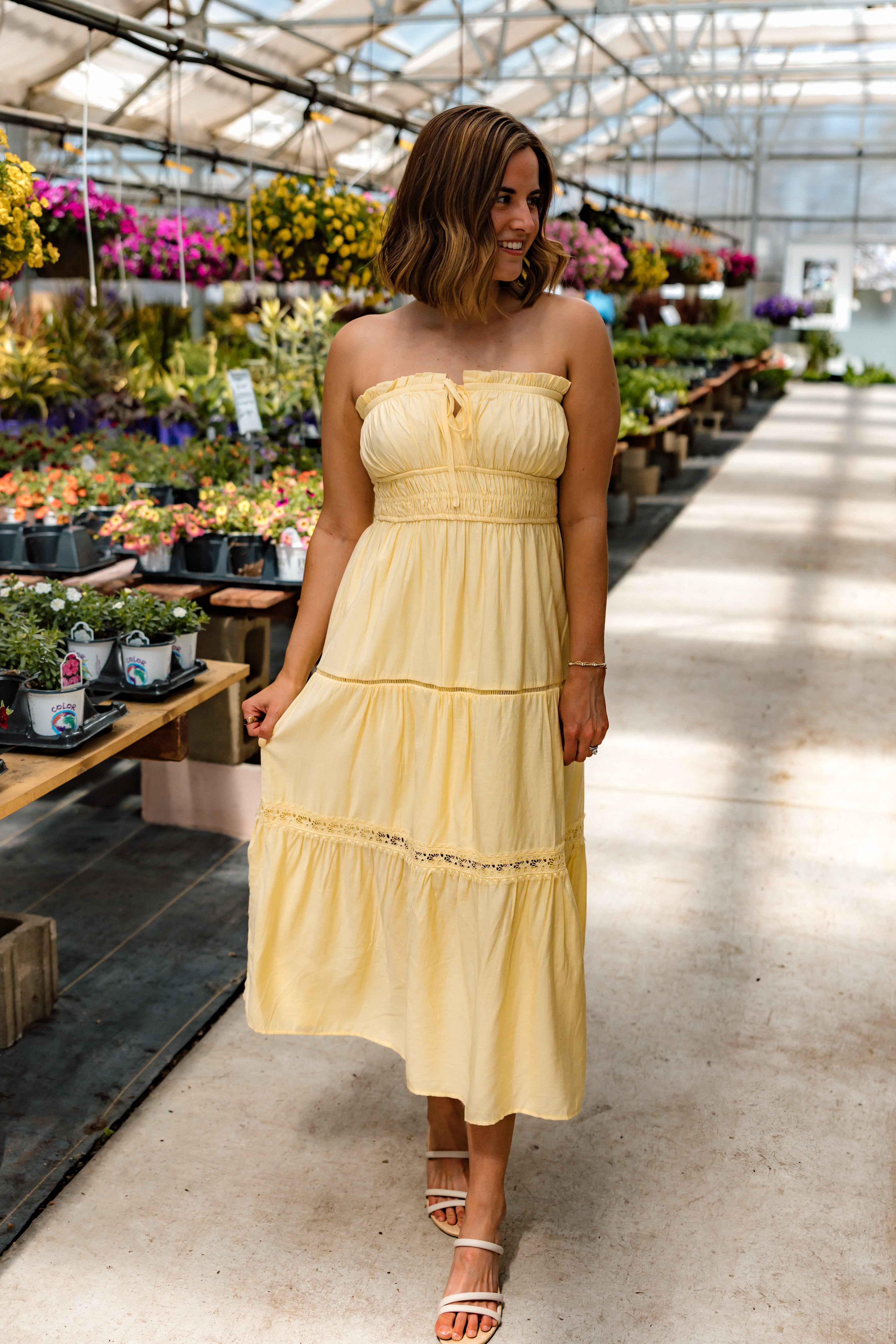 Macie Strapless Midi Dress | Butter Yellow The Vault Clothing Co. Macie Strapless Midi Dress | Butter Yellow The Vault Clothing Co.