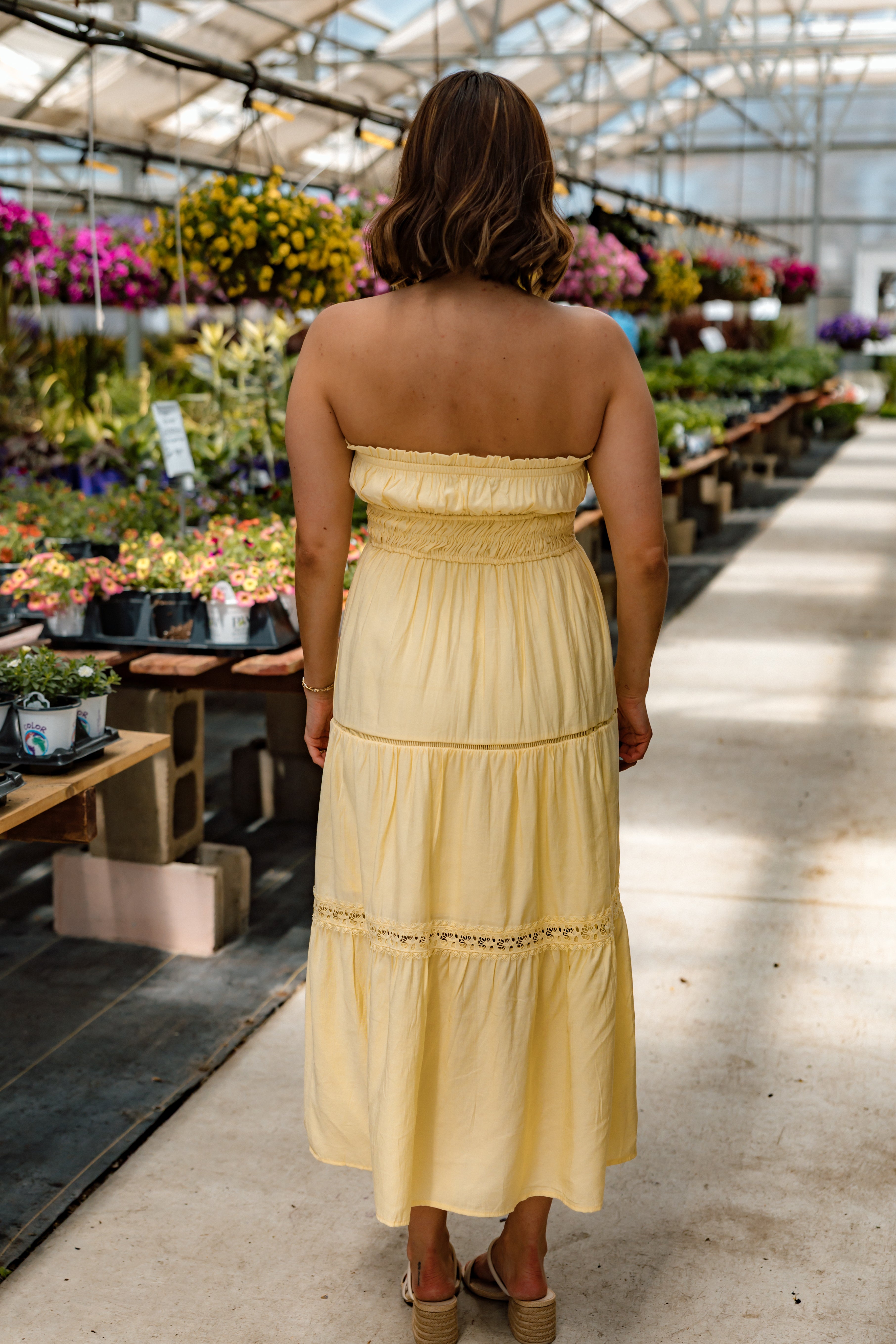 maxi dress butter yellow Macie Strapless Midi Dress