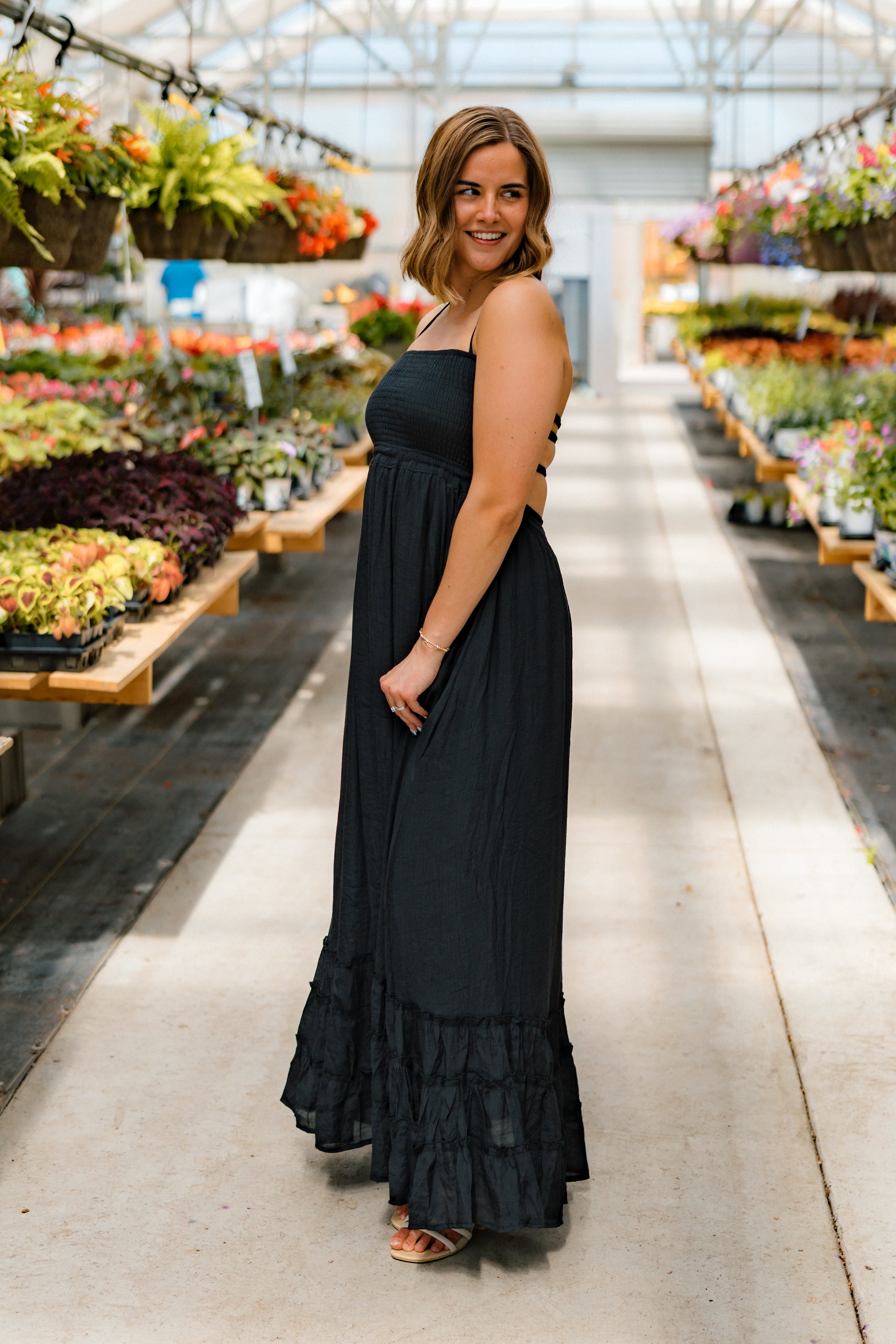 Hattie Smocked Halter Maxi Dress | Black