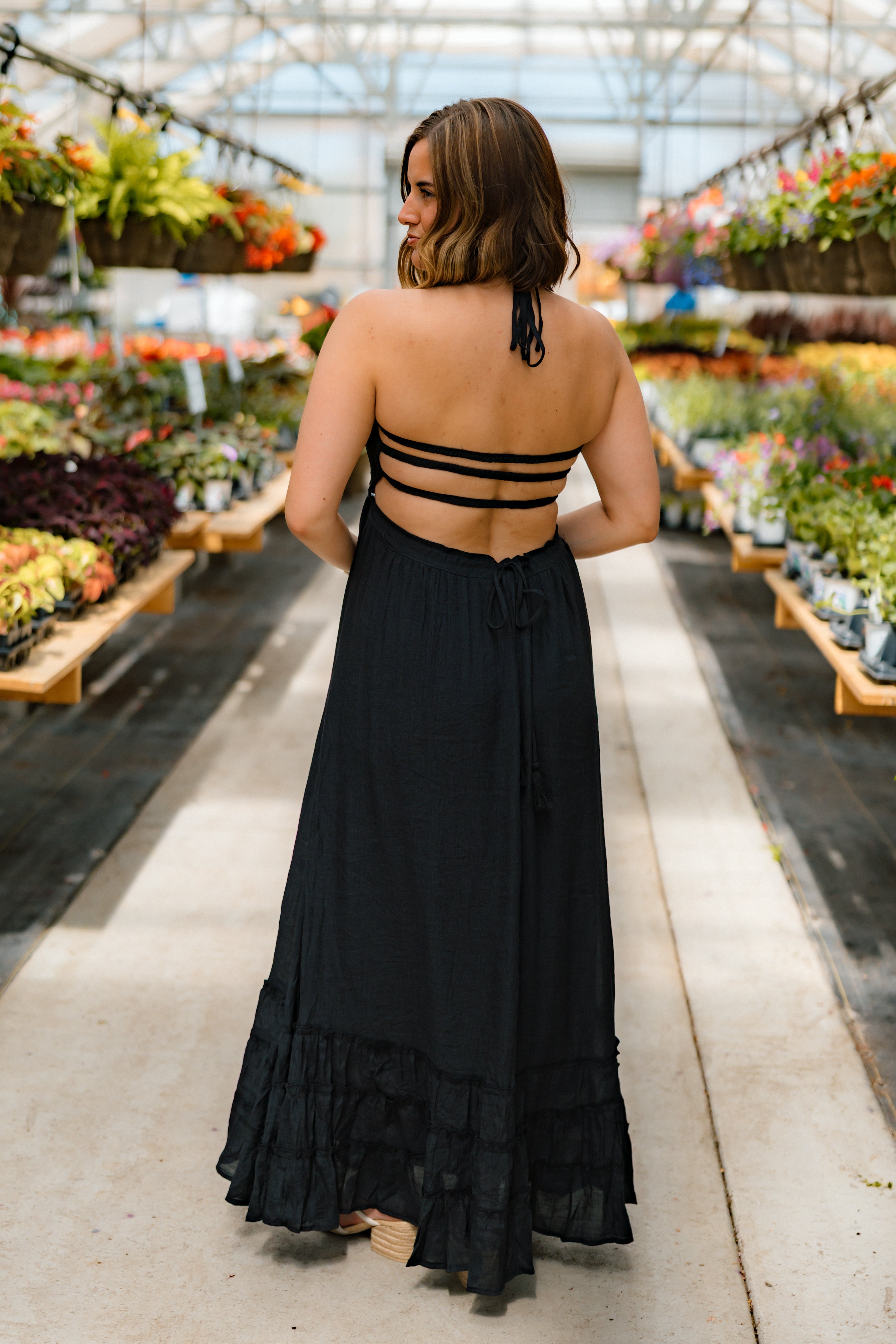 Hattie Smocked Halter Maxi Dress | Black