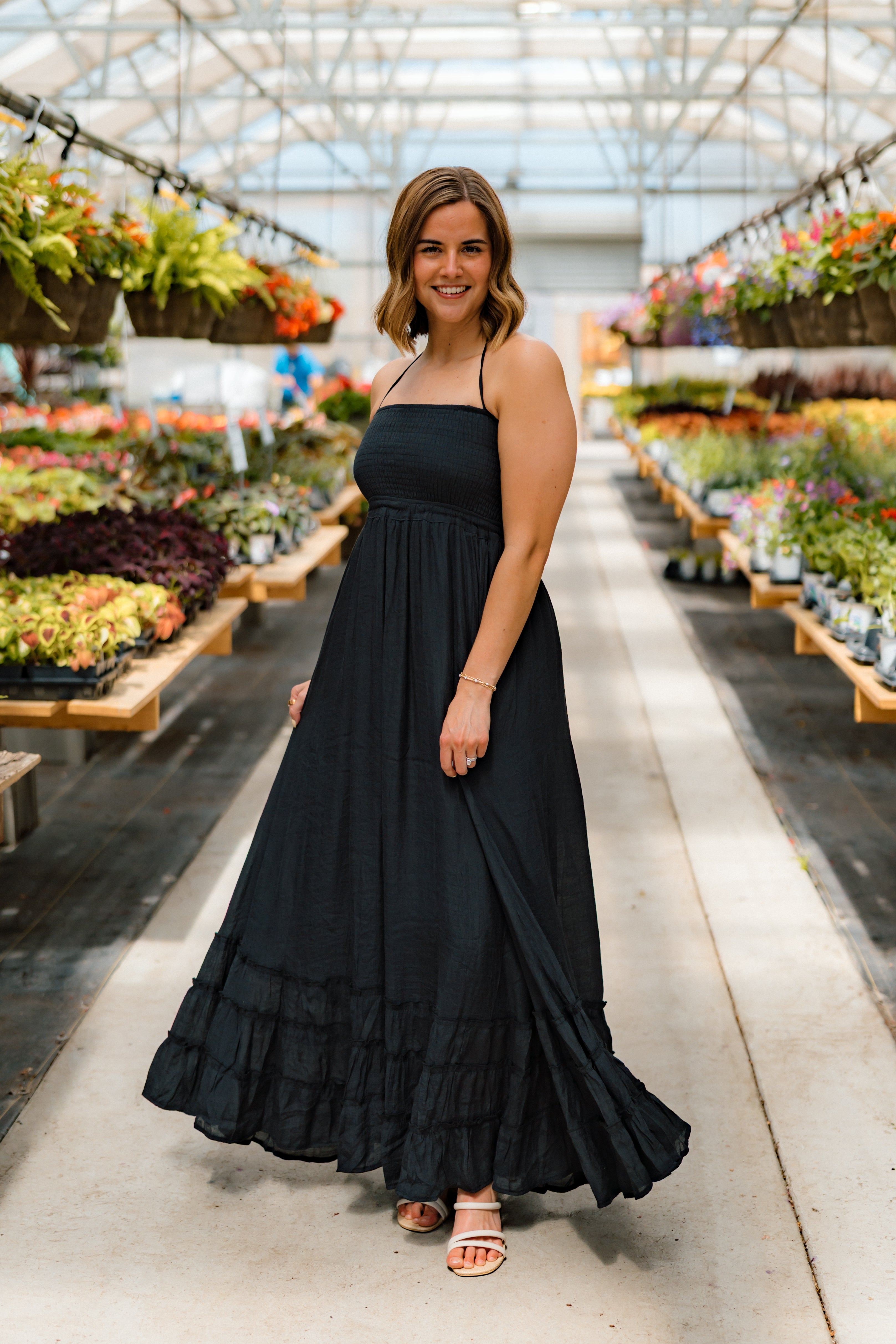 Hattie Smocked Halter Maxi Dress | Black