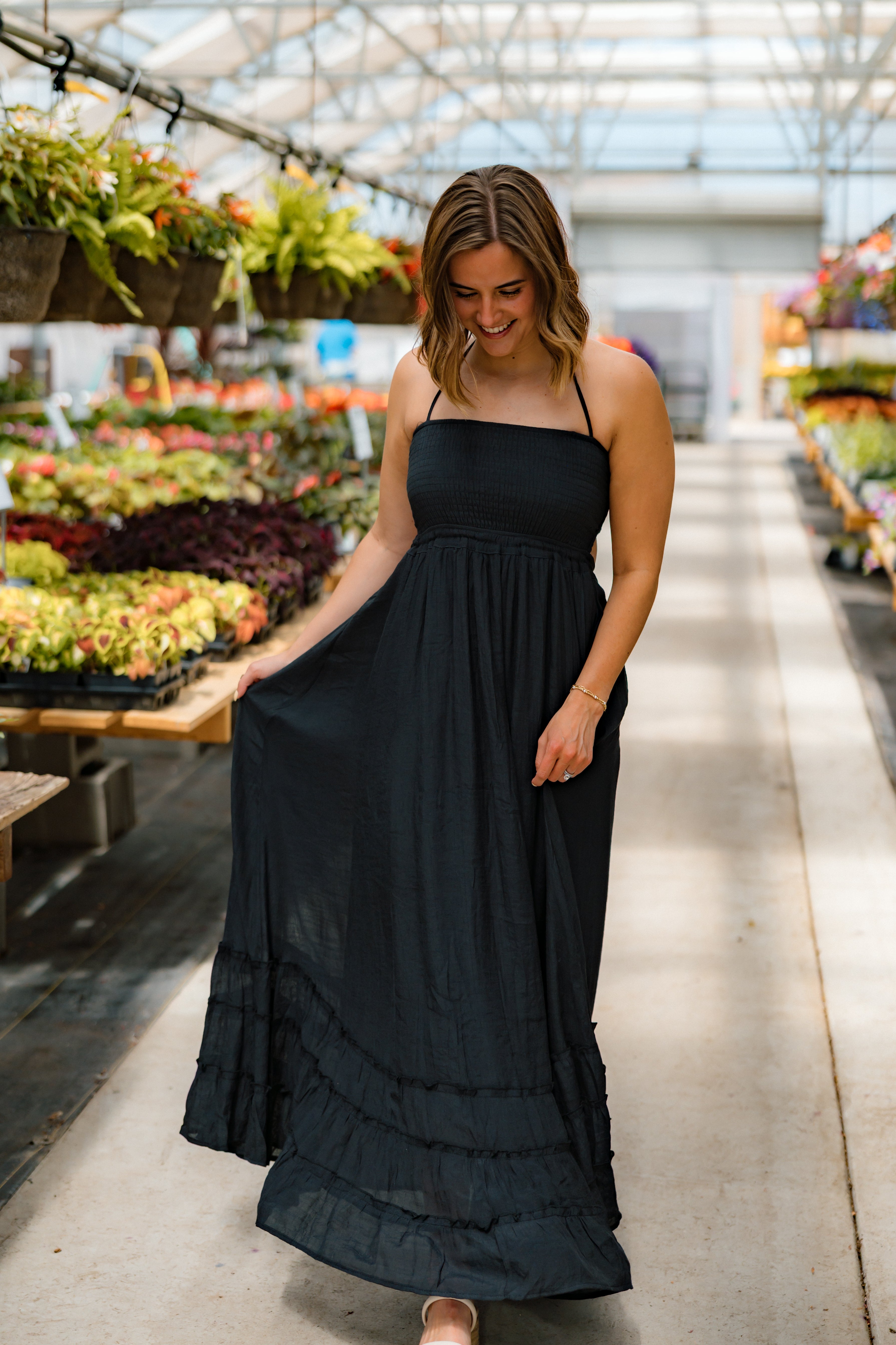 Hattie Smocked Halter Maxi Dress | Black