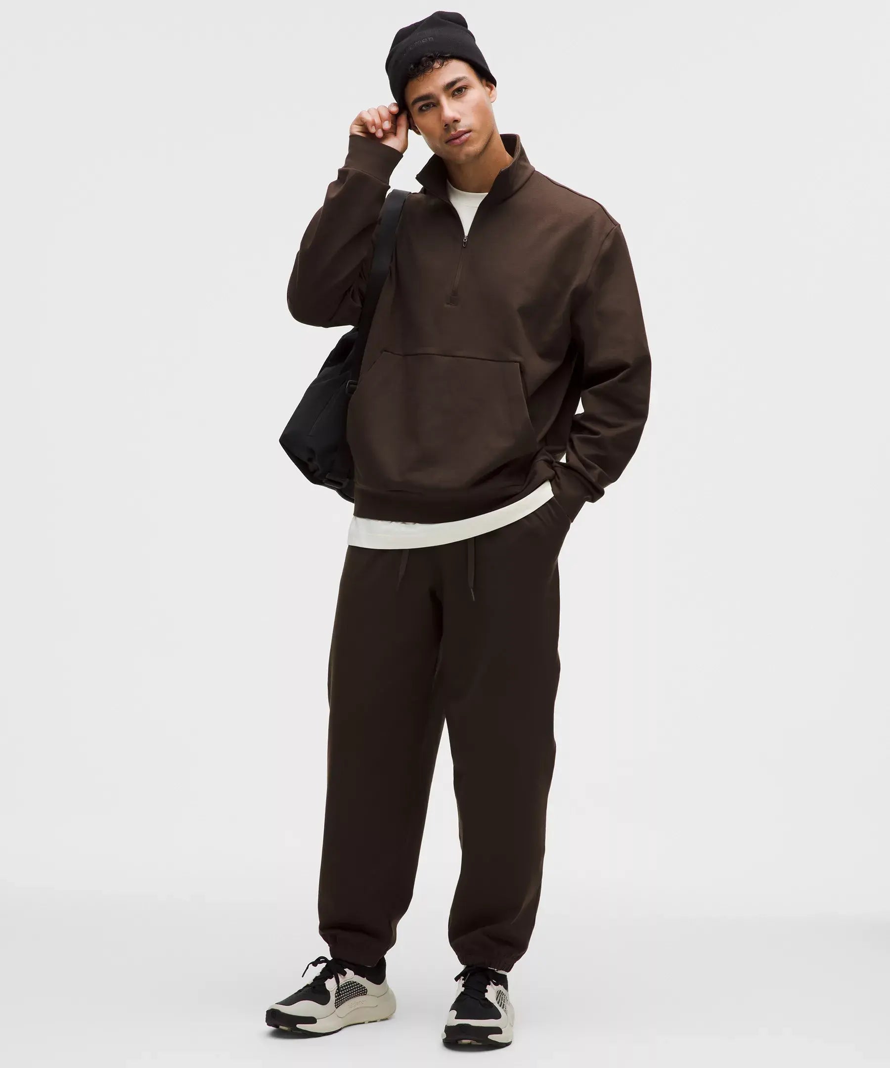 Men's Heavyweight Soft Jersey Half Zip | Walnut Crunch
