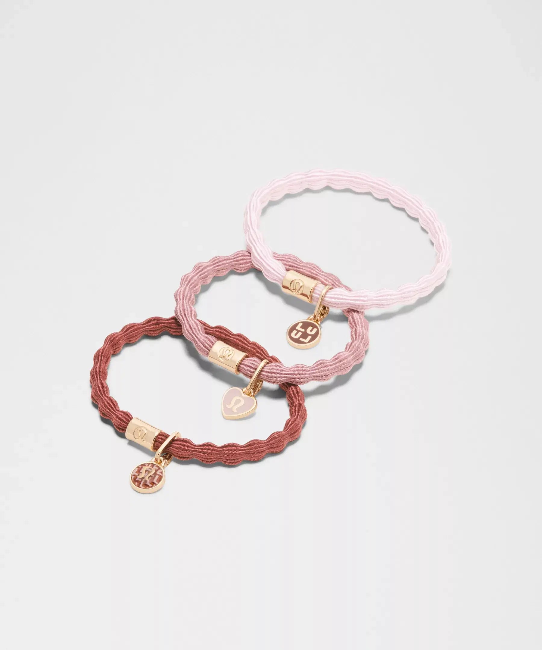 Logo Charm Hair Ties 3 Pack | Blissful Pink/Red Clay/Rockwood/Gold
