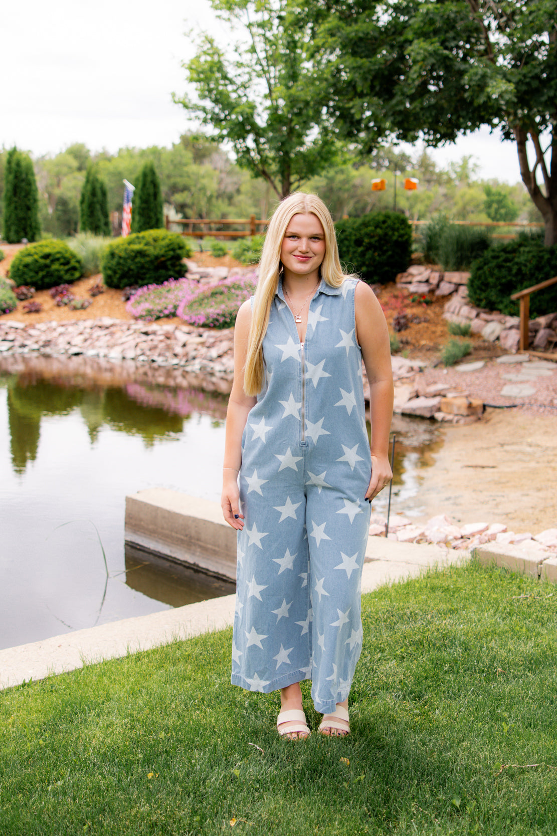 Remy Vintage Star Print Overall Jumpsuit | Denim